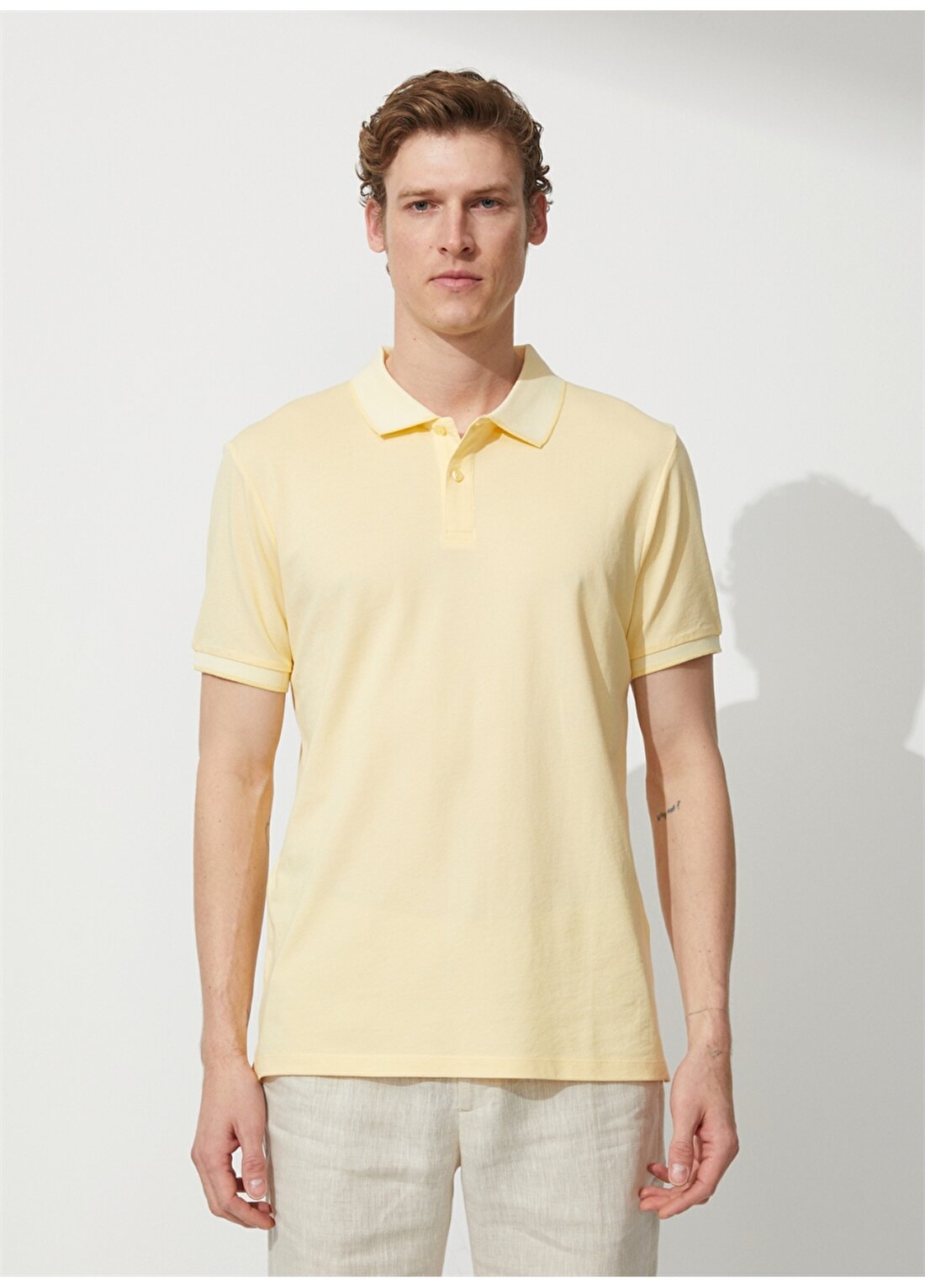 Altınyıldız Classics Sarı - Beyaz Erkek Polo T-Shirt 4A9000000003
