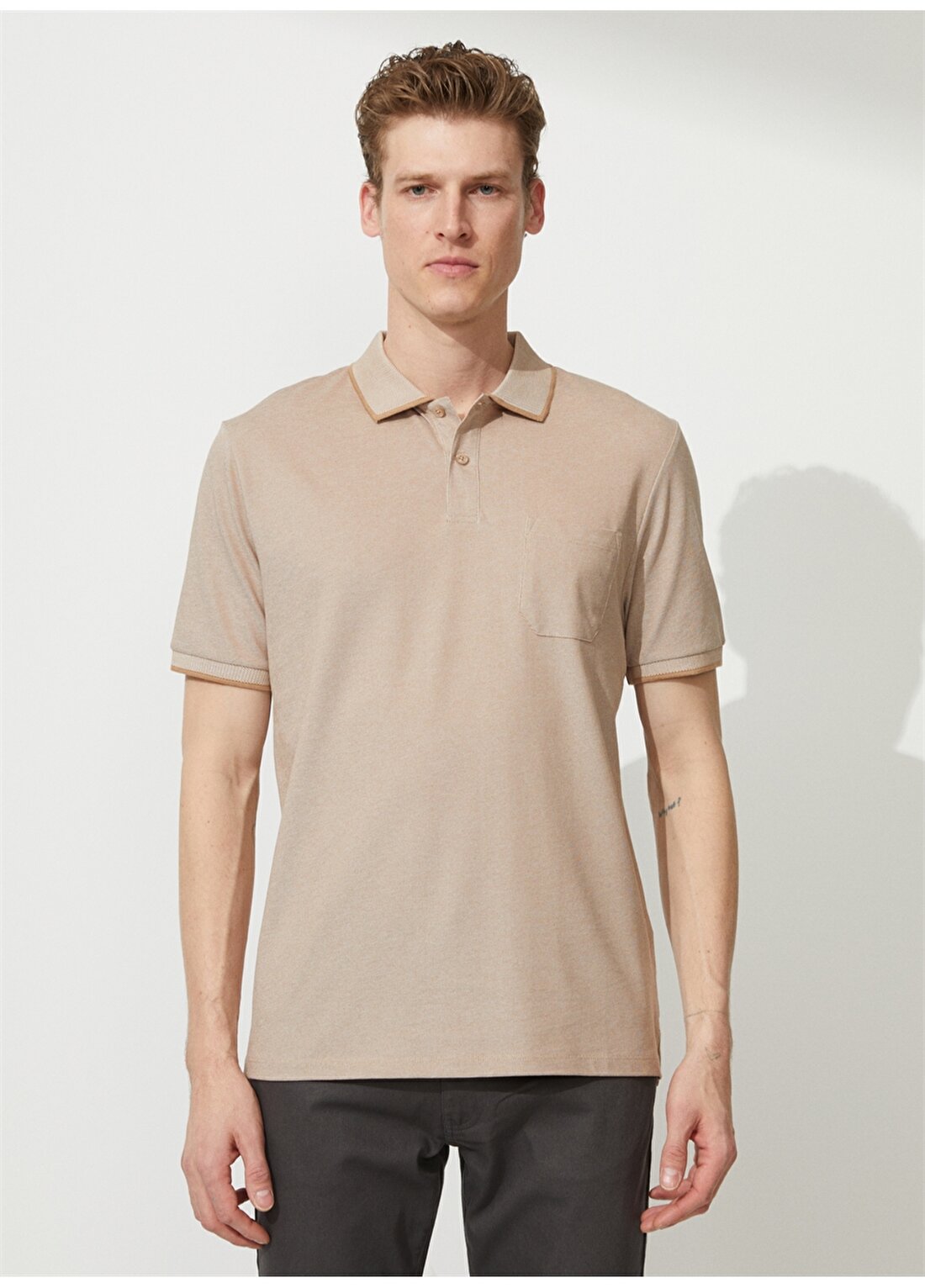 Altınyıldız Classics Beyaz - Vizon Erkek Polo T-Shirt 4A9000000004