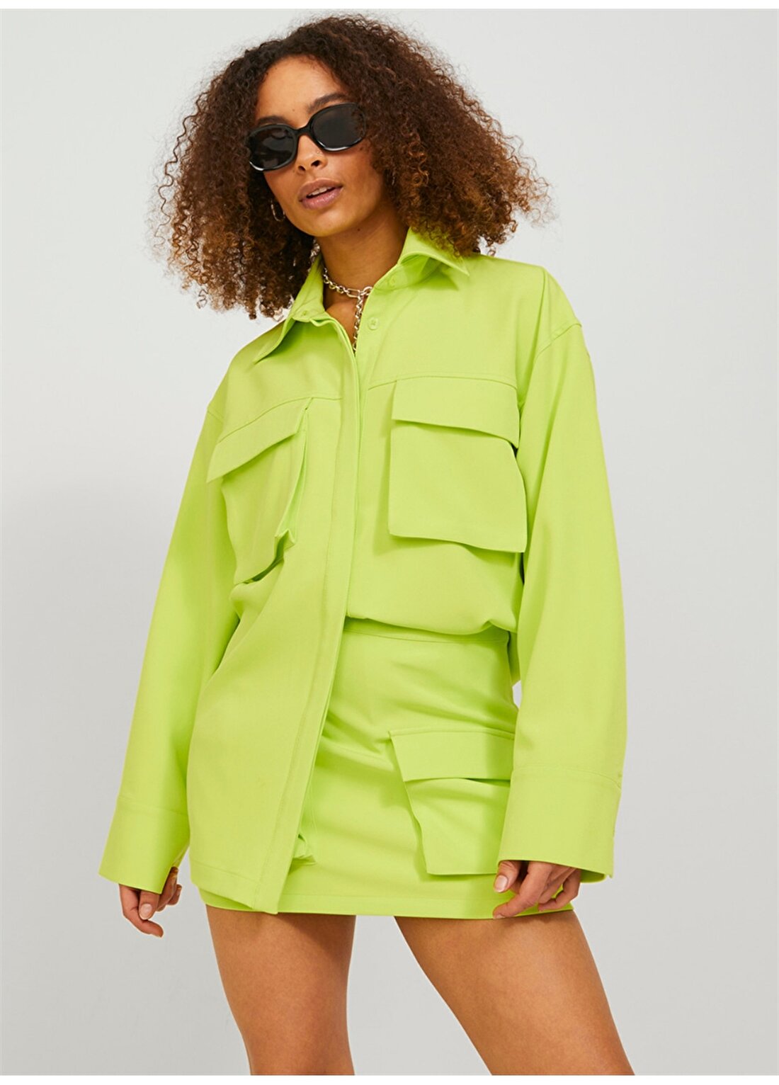 JJXX Klasik Yaka Açık Yeşil Kadın Gömlek 12227471