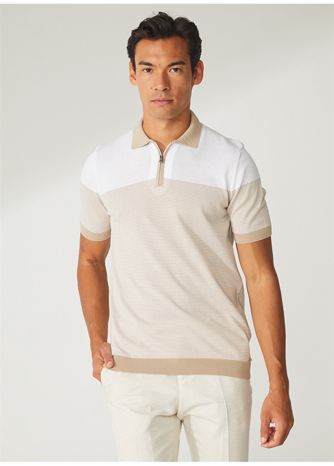 Beymen Business Polo Yaka Beyaz - Bej Erkek T-Shirt 4B4923200005