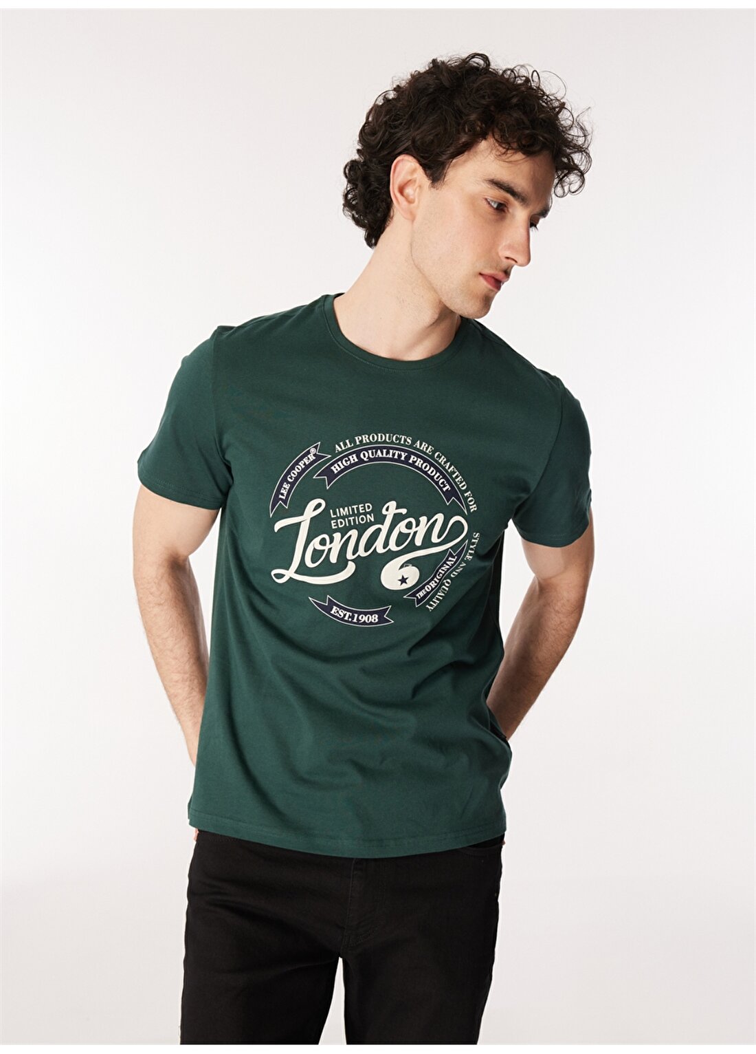 Lee Cooper Bisiklet Yaka Yeşil Erkek T-Shirt 232 LCM 242021 ALISTA YEŞİL
