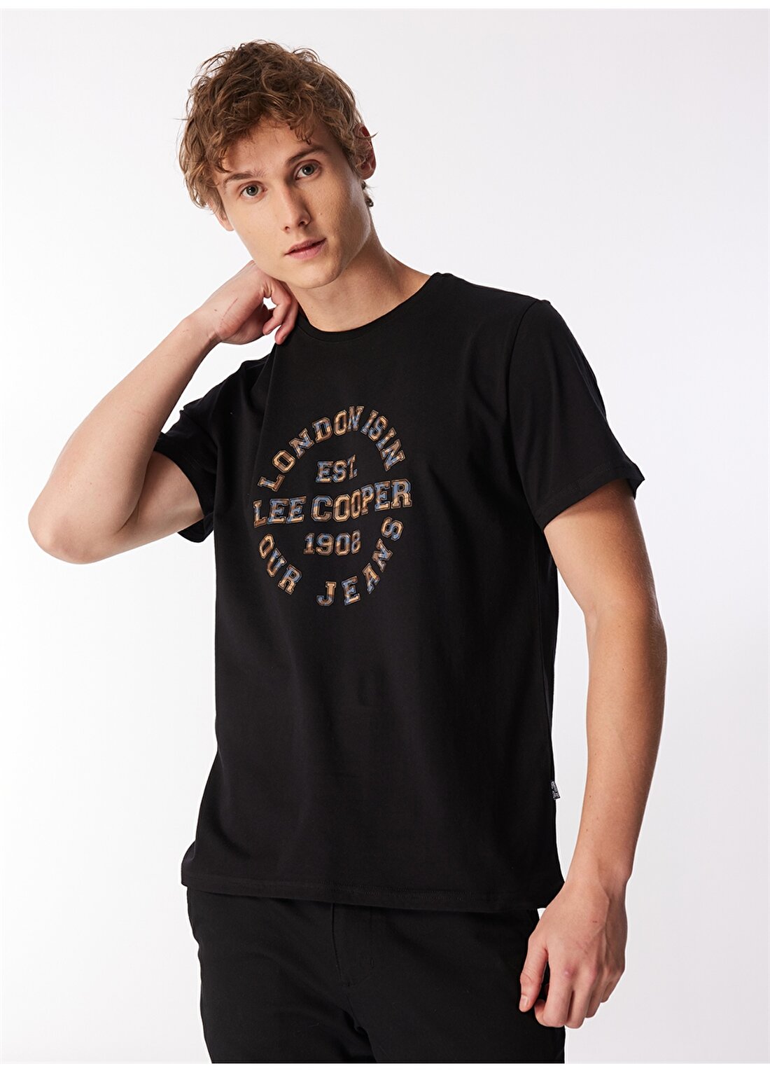 Lee Cooper Bisiklet Yaka Siyah Erkek T-Shirt 232 LCM 242023 CAMO SİYAH