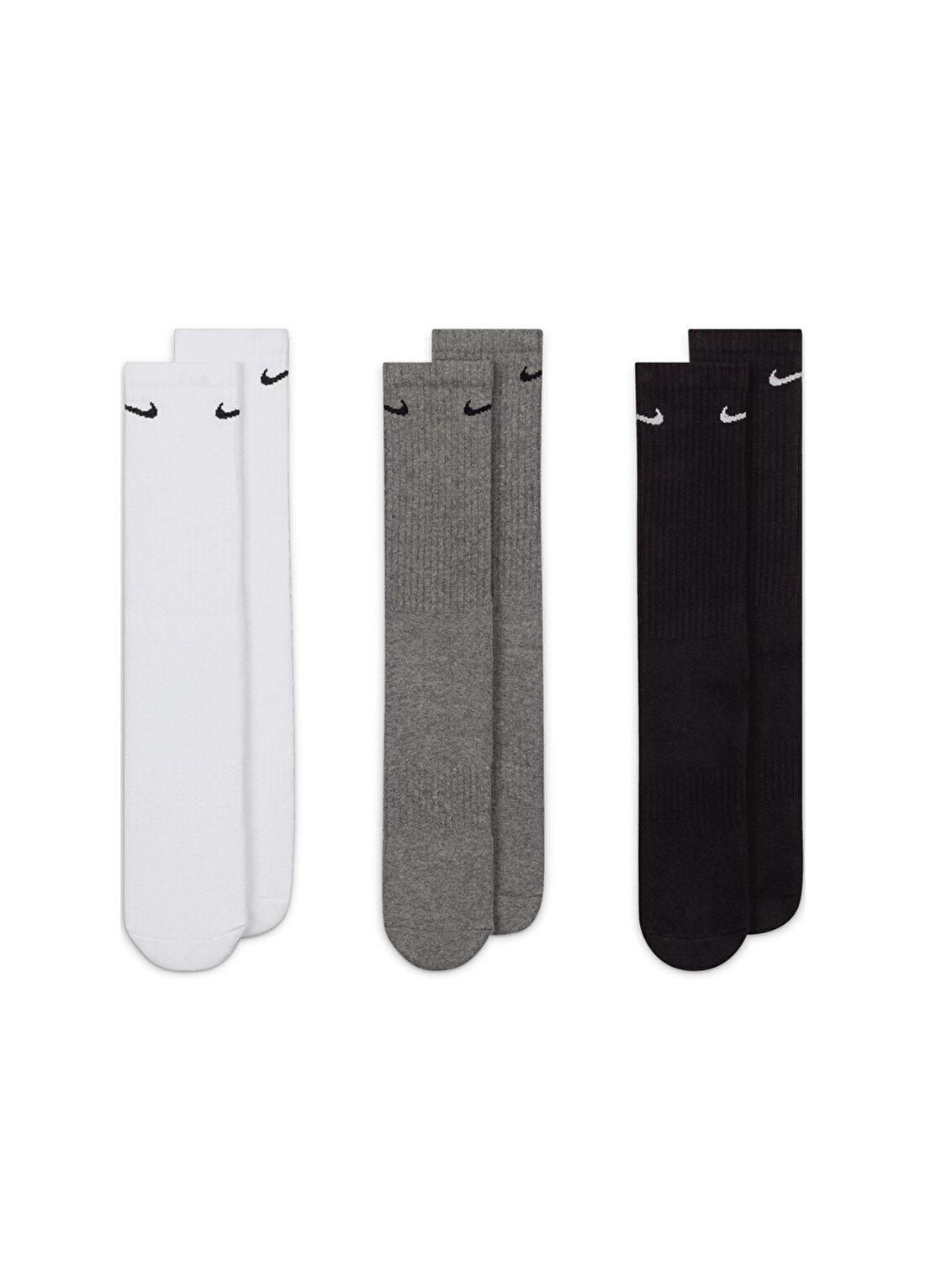 Nike Siyah - Beyaz - Gri Unisex 3Lü Çorap SX7664-964 U NK EVERYDAY CSH CRW 3P