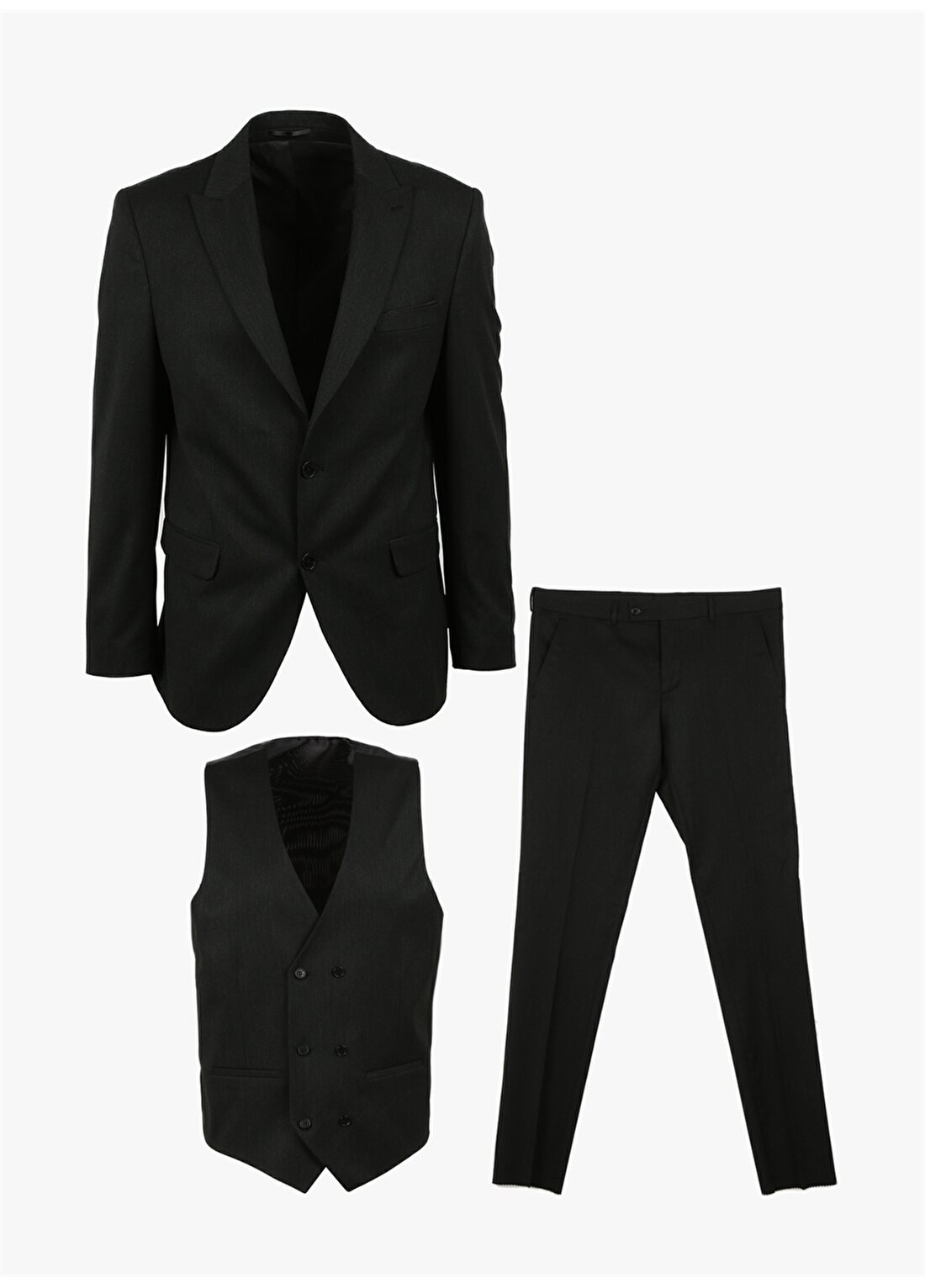 Süvari Siyah Erkek Sivri Yaka Slim Fit Armürlü Takım Elbise