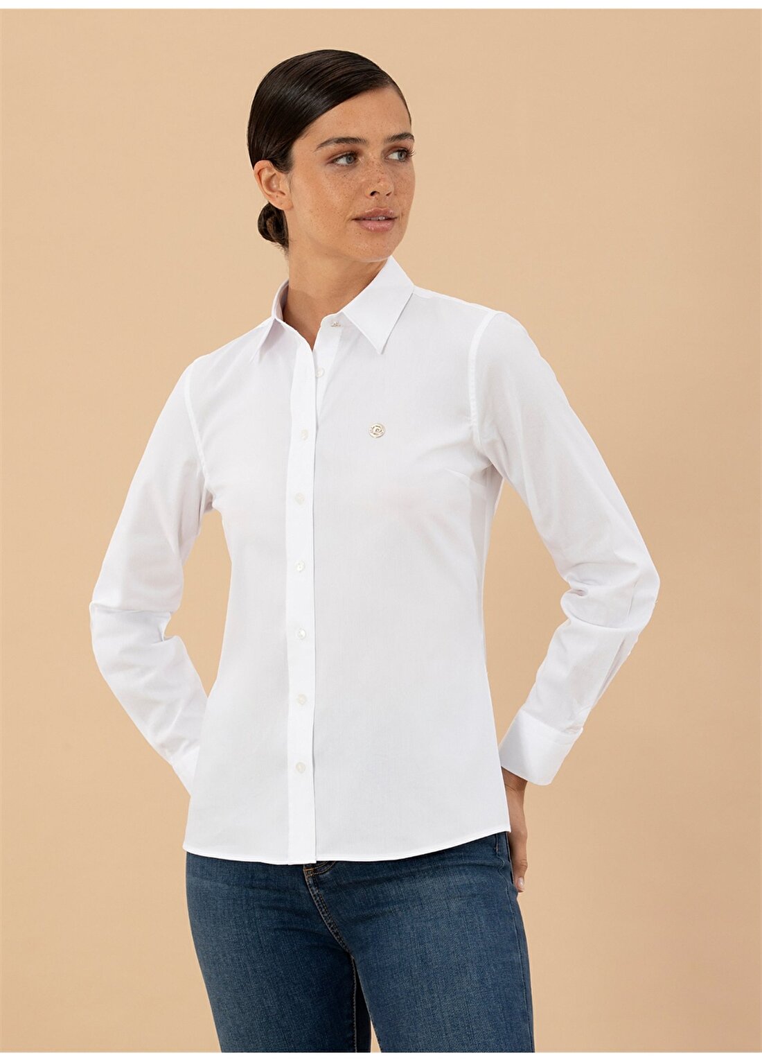 Pierre Cardin Slim Fit Gömlek Yaka Düz Beyaz Kadın Gömlek BASS