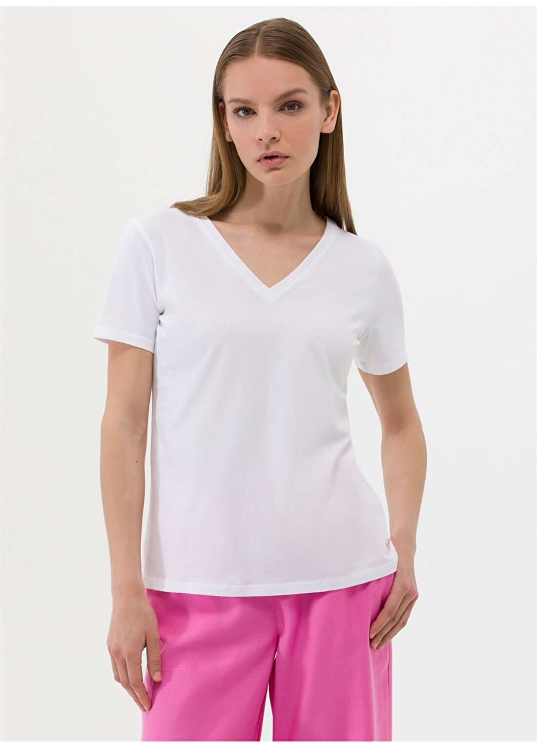 Pierre Cardin V Yaka Beyaz Kadın T-Shirt DREP