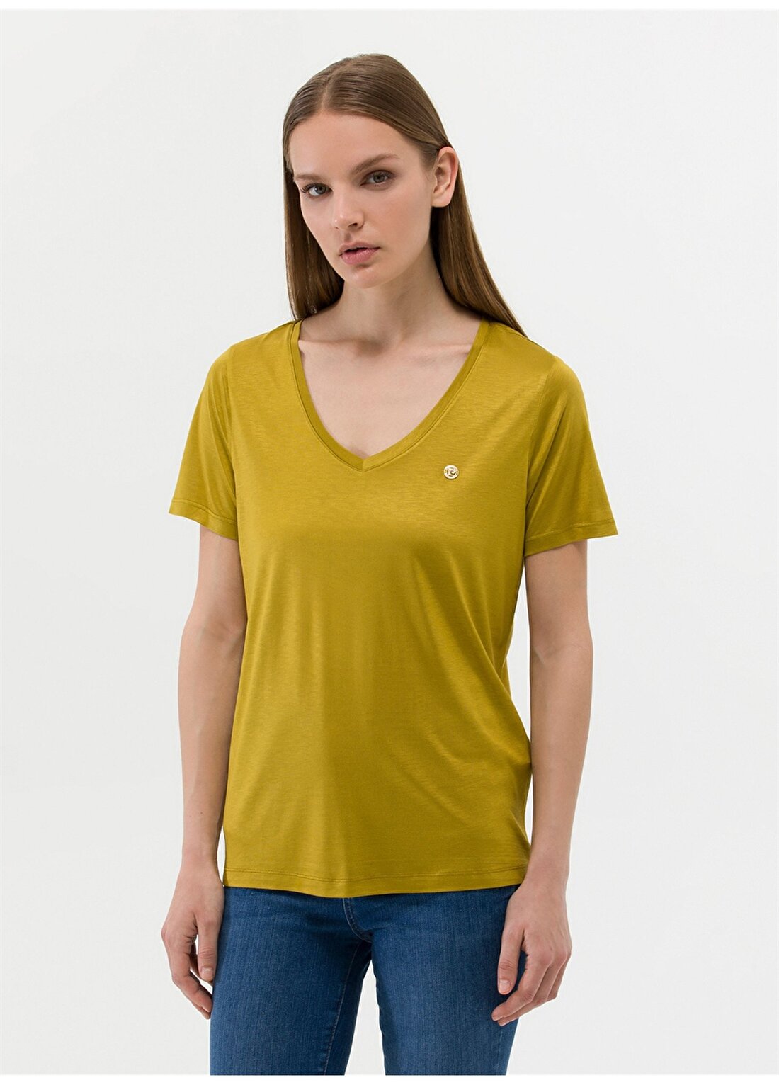 Pierre Cardin Geniş Yaka Düz Yeşil Kadın T-Shirt NEOMI