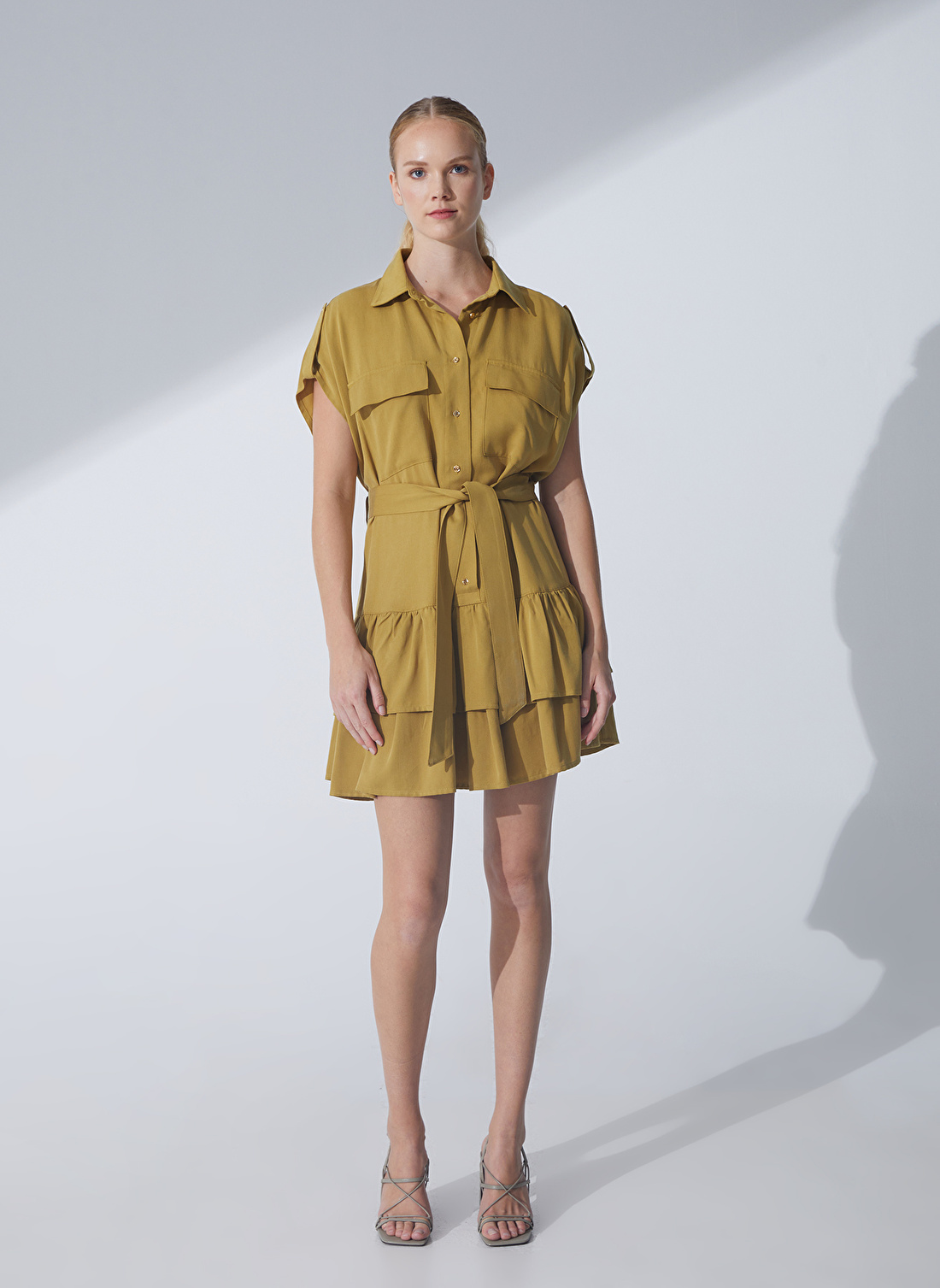 Pierre Cardin Yeşil Kadın Dik Yaka Kısa Kol Elbise SELIPA   