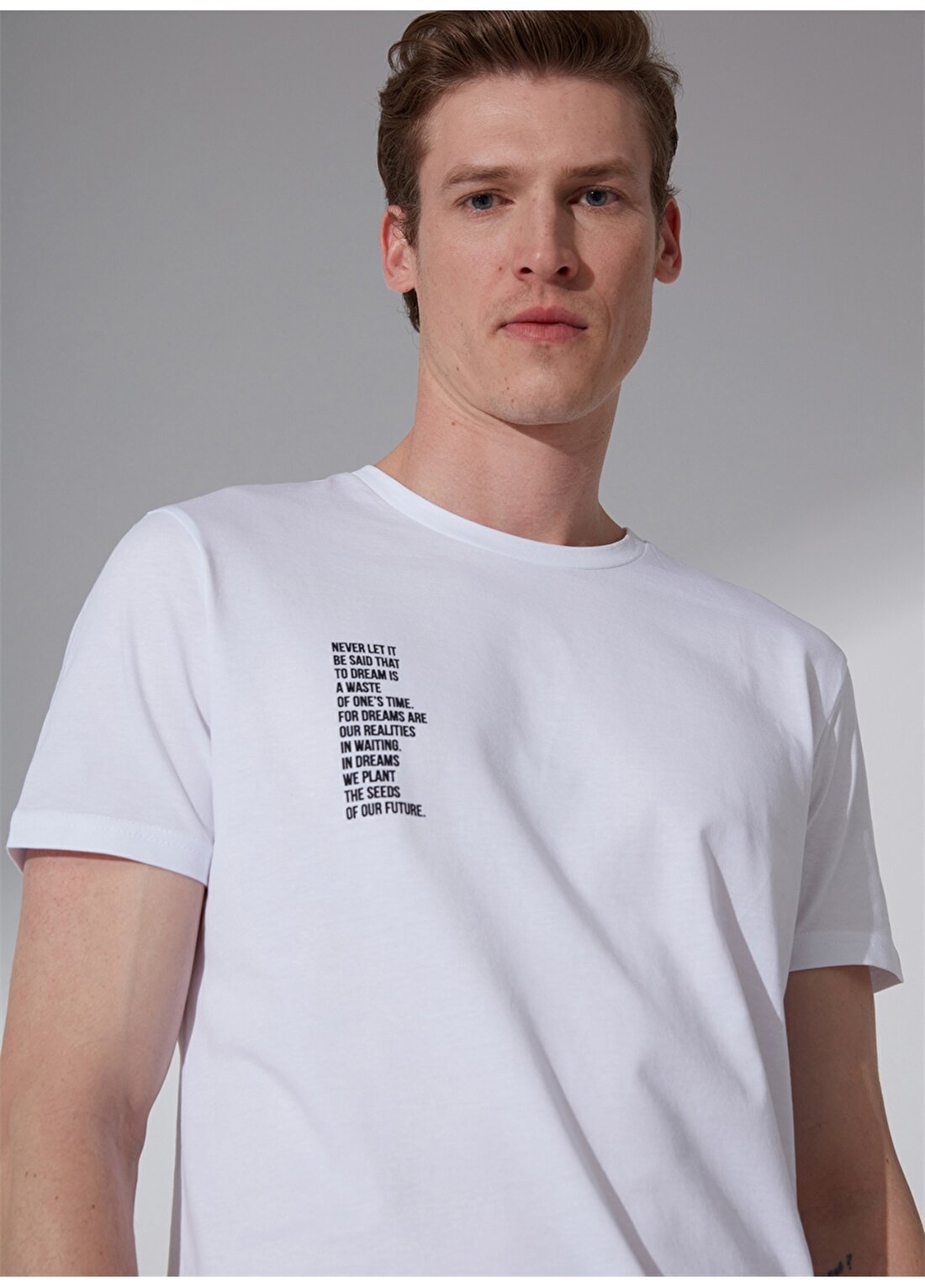 People By Fabrika Bisiklet Yaka Baskılı Beyaz Erkek T-Shirt M012