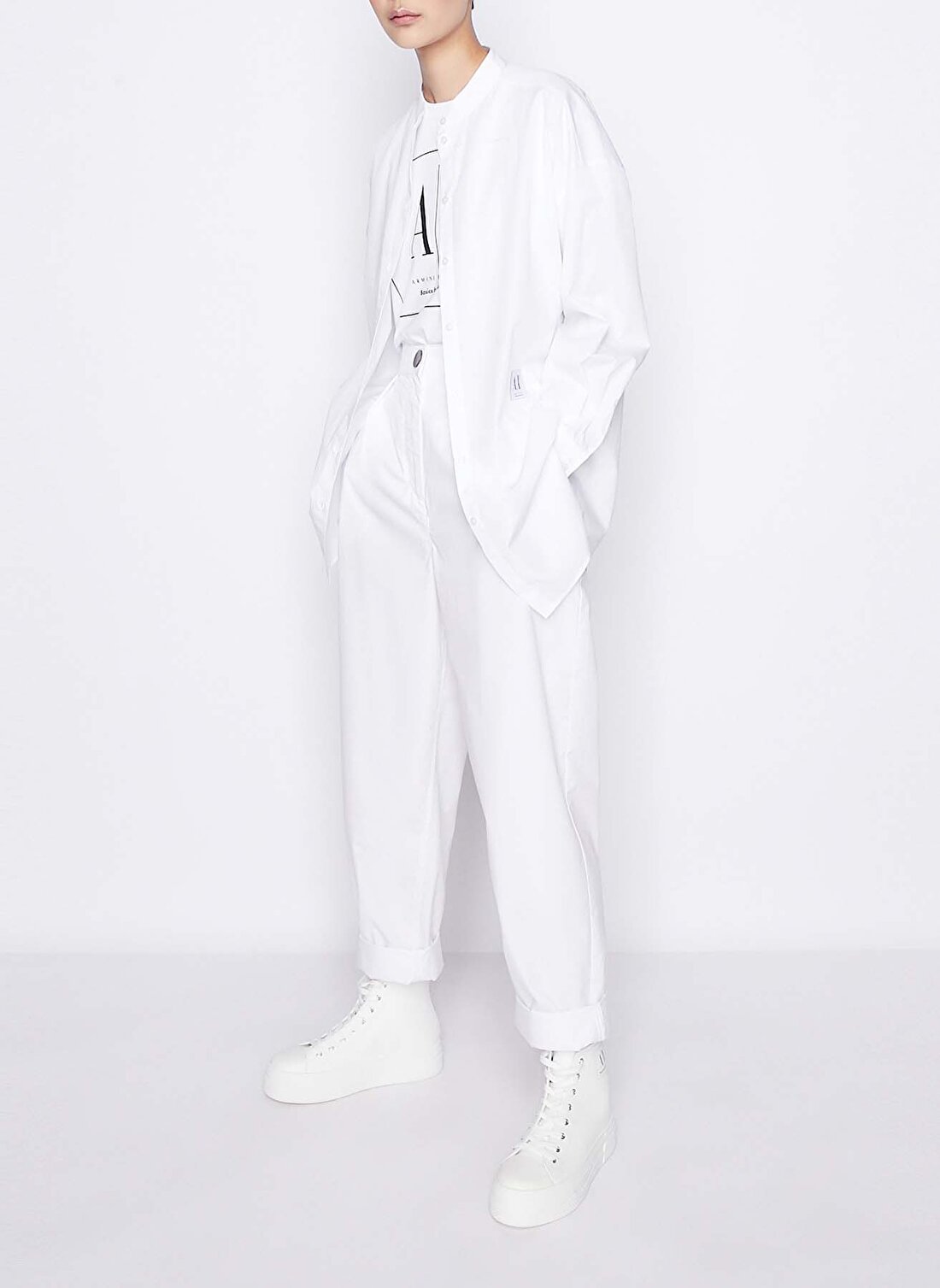 Armani Exchange Yüksek Bel Normal Beyaz Kadın Pantolon 3RYP01