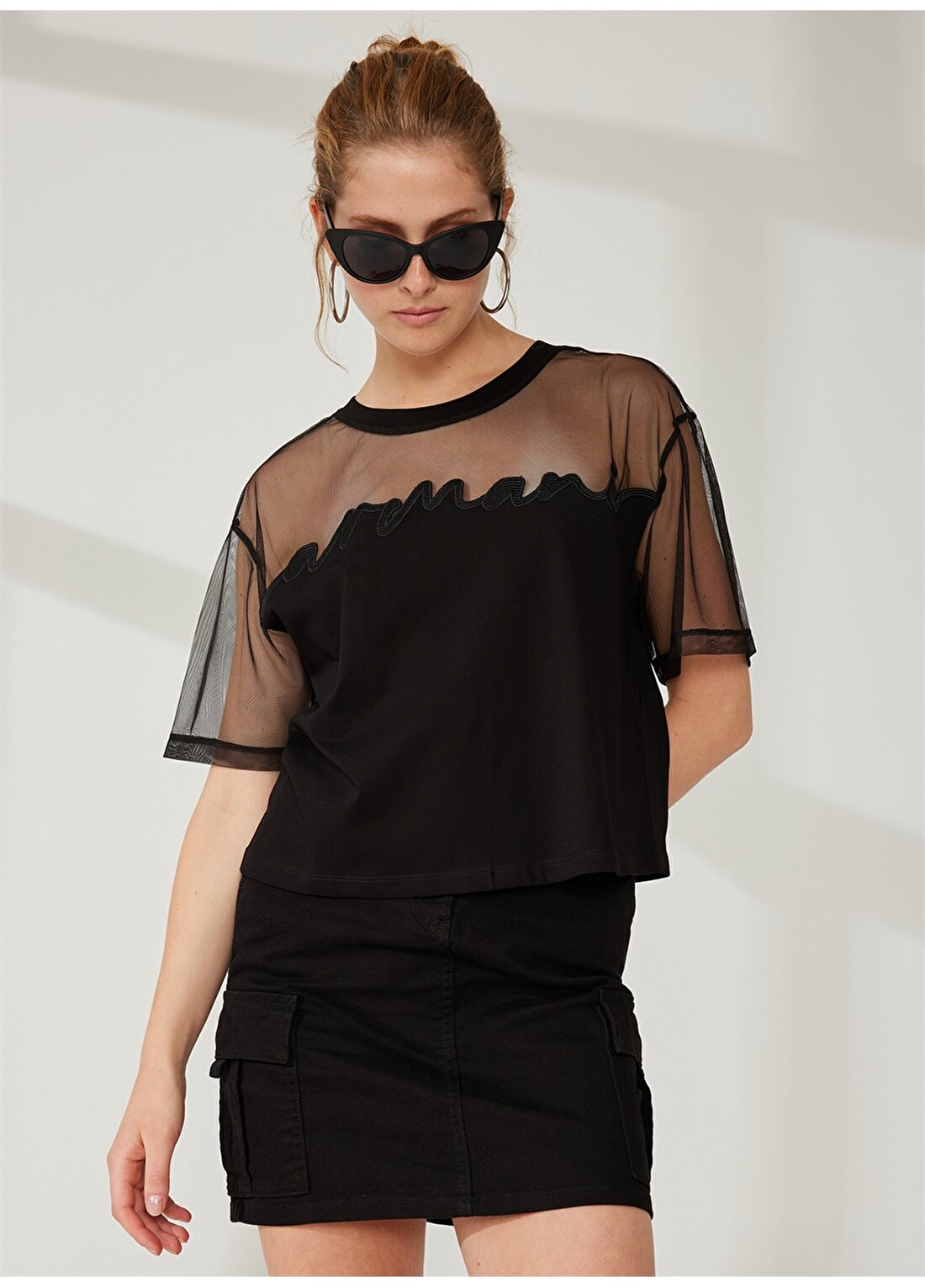 Armani Exchange Baskılı Siyah Kadın T-Shirt 3RYTBY