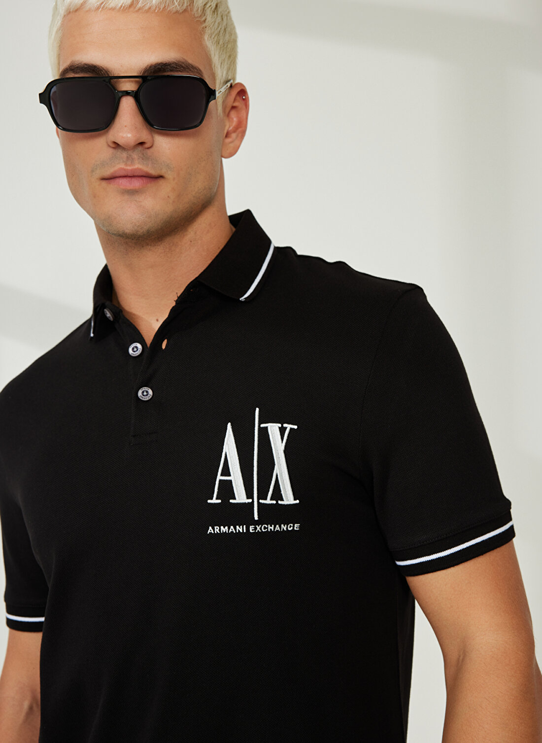Armani Exchange Düz Siyah Erkek Polo T-Shirt 8NZFPA 1200-BLACK