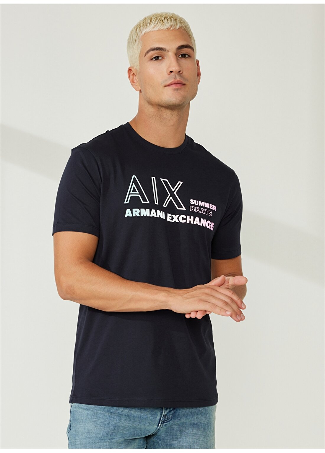 Armani Exchange Bisiklet Yaka Baskılı Lacivert Erkek T-Shirt 3RZTJA 1510-NAVY