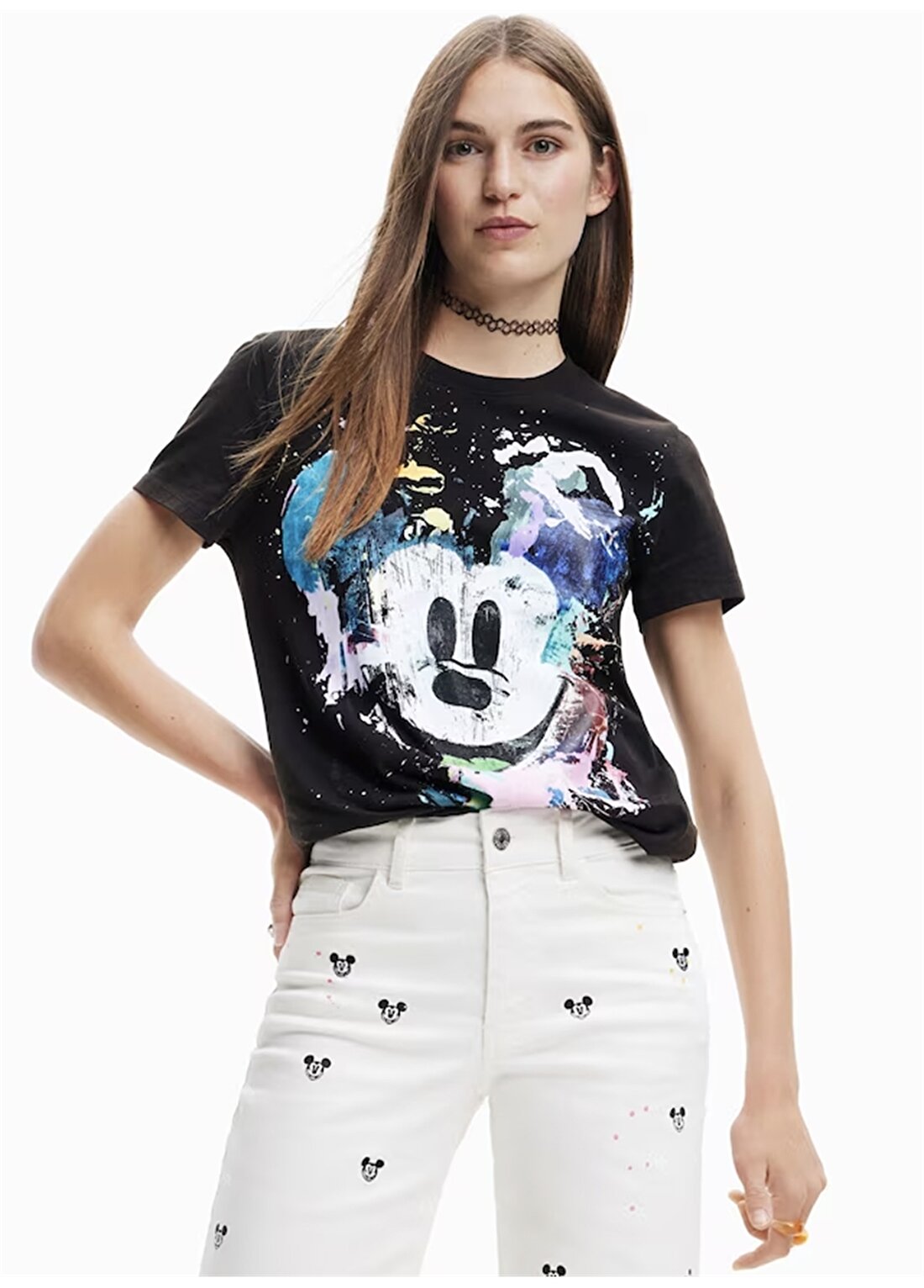 Desigual Mickey Mouse Baskılı Siyah Kadın T-Shirt