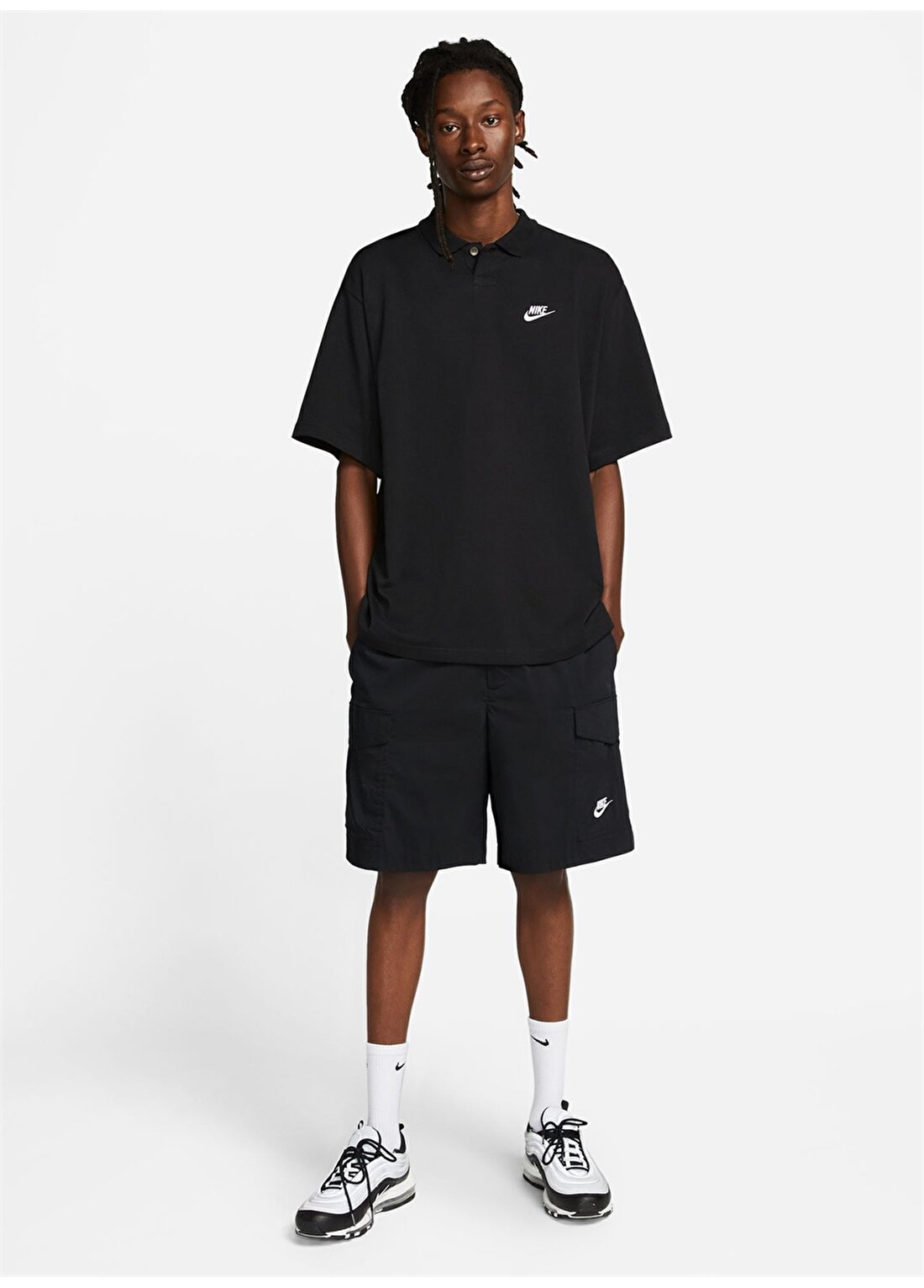 Nike Siyah - Gri - Gümüş Erkek Polo T-Shirt DX0617-010 NK CLUB POLO MATCHUP OS