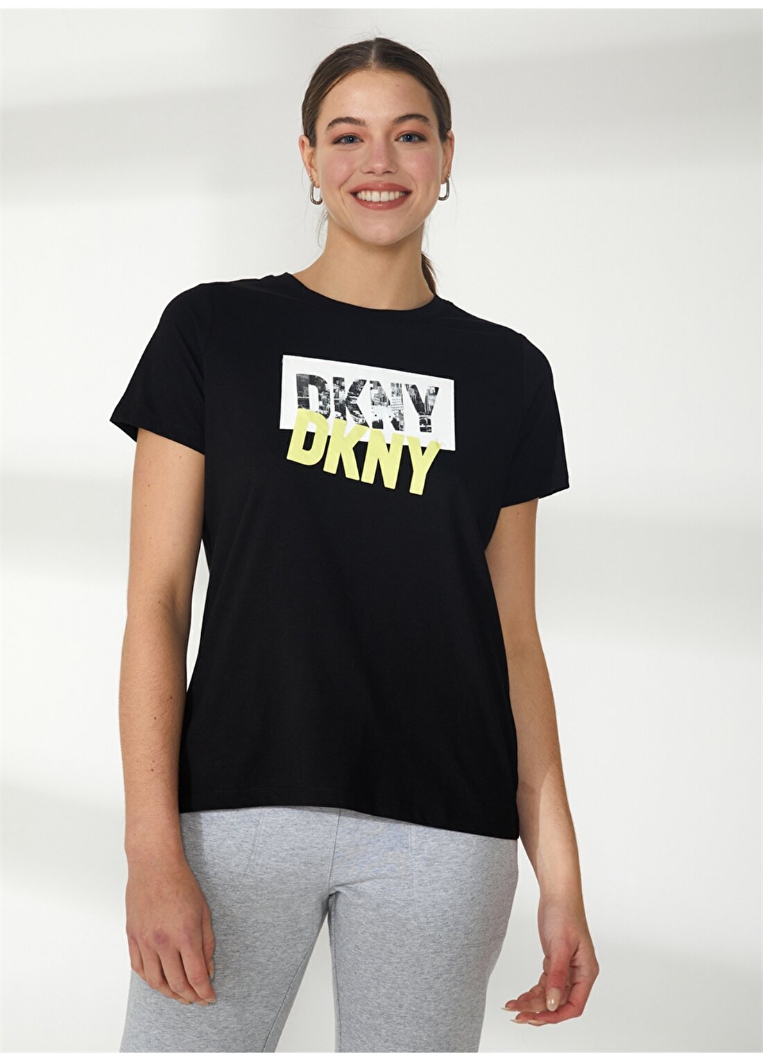 Dkny Jeans Bisiklet Yaka Baskılı Siyah Kadın T-Shirt DP2T9243