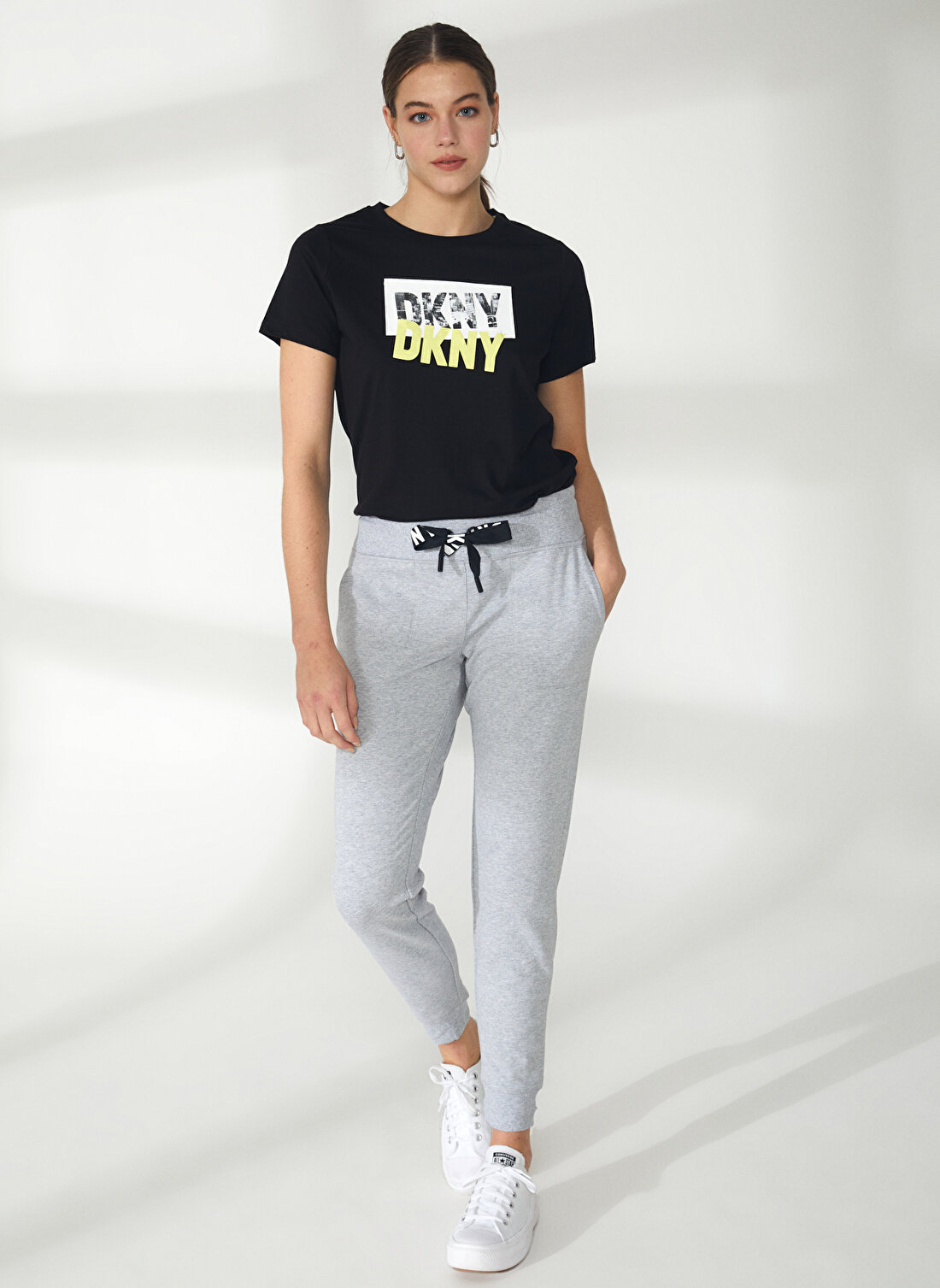 Dkny Jeans Bisiklet Yaka Düz Gri Melanj Kadın T-Shirt DP2P1917