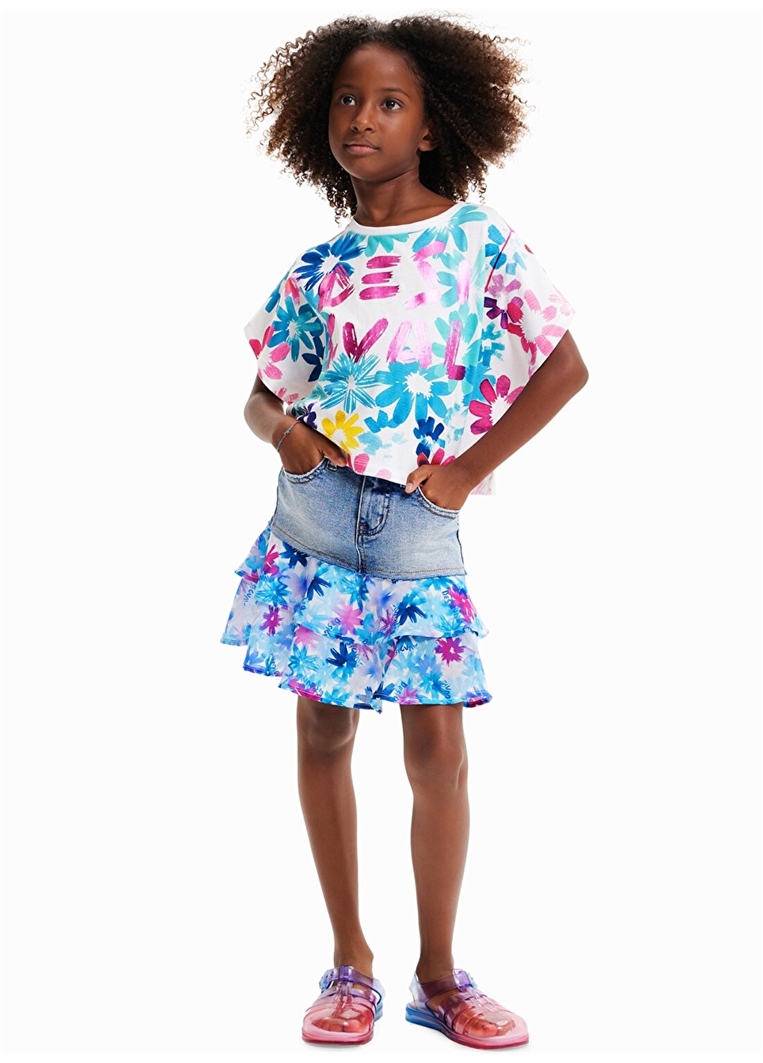 Desigual Desenli Çok Renkli Kız Çocuk T-Shirt 23SGTK04