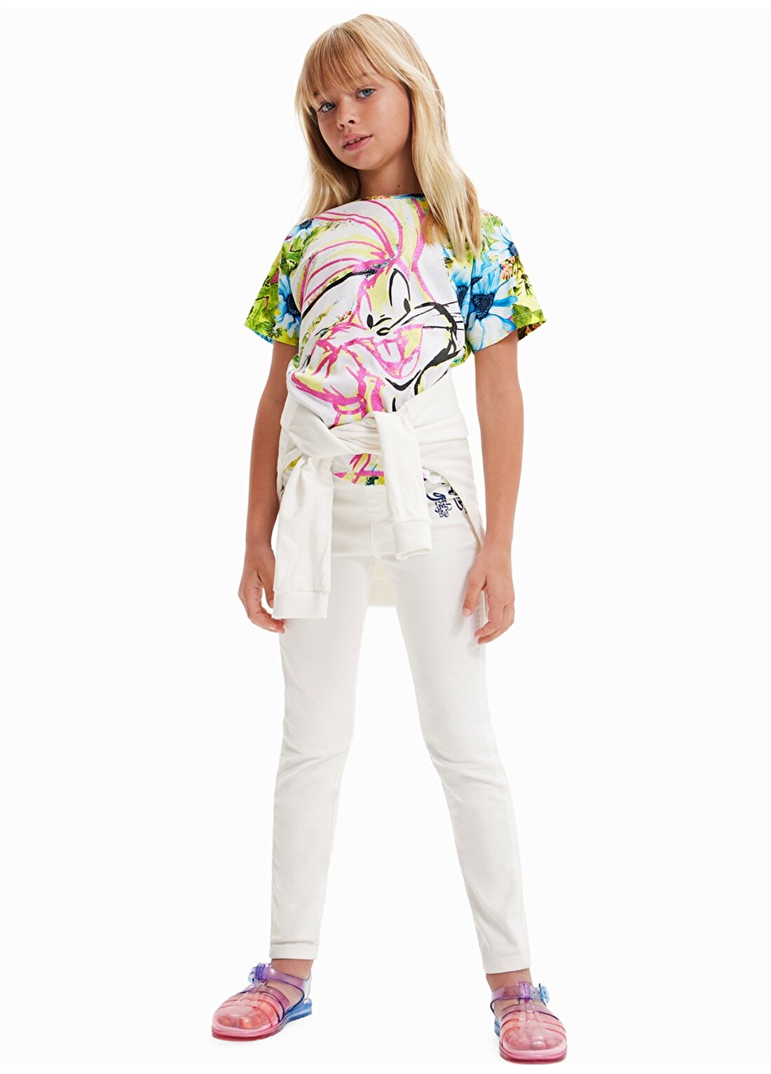 Desigual Pink Panther Baskılı Beyaz Kız Çocuk T-Shirt