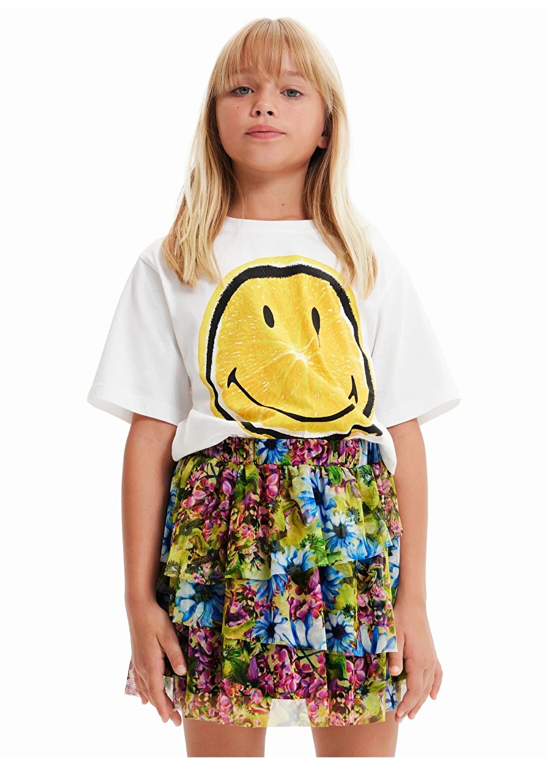 Desigual Baskılı Beyaz Kız Çocuk T-Shirt 23SBTK11