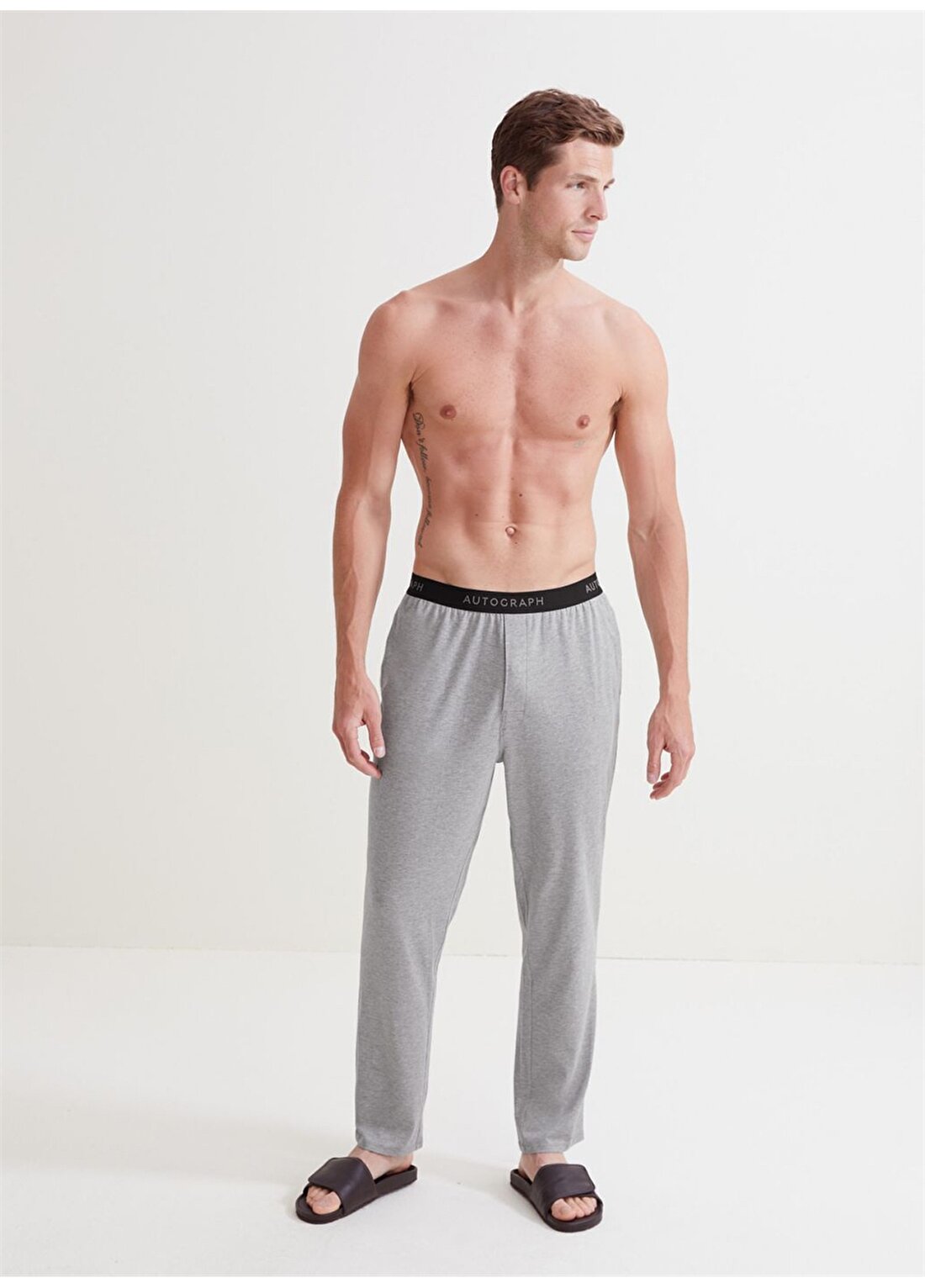 Marks & Spencer Açık Gri Erkek Regular Fit Yumuşak Dokulu Pijama Altı 1203A