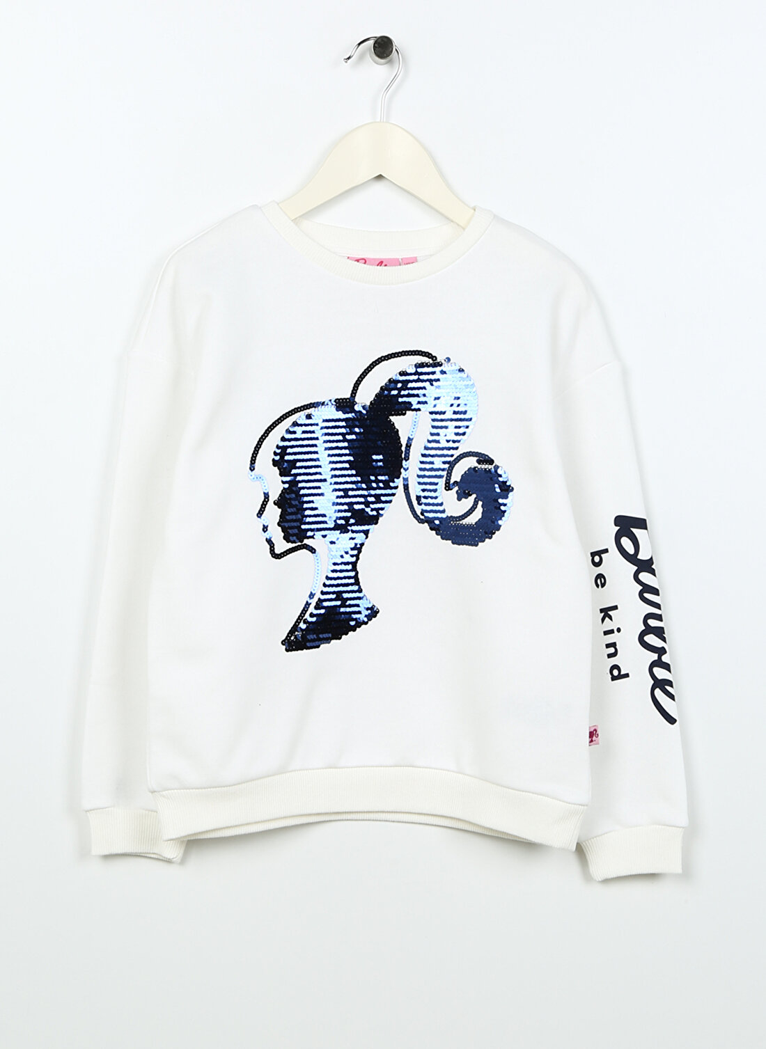 Barbie Ekru Kız Çocuk Bisiklet Yaka Düşük Omuz Oversize Baskılı Sweatshirt BRB3WG-SWT23 