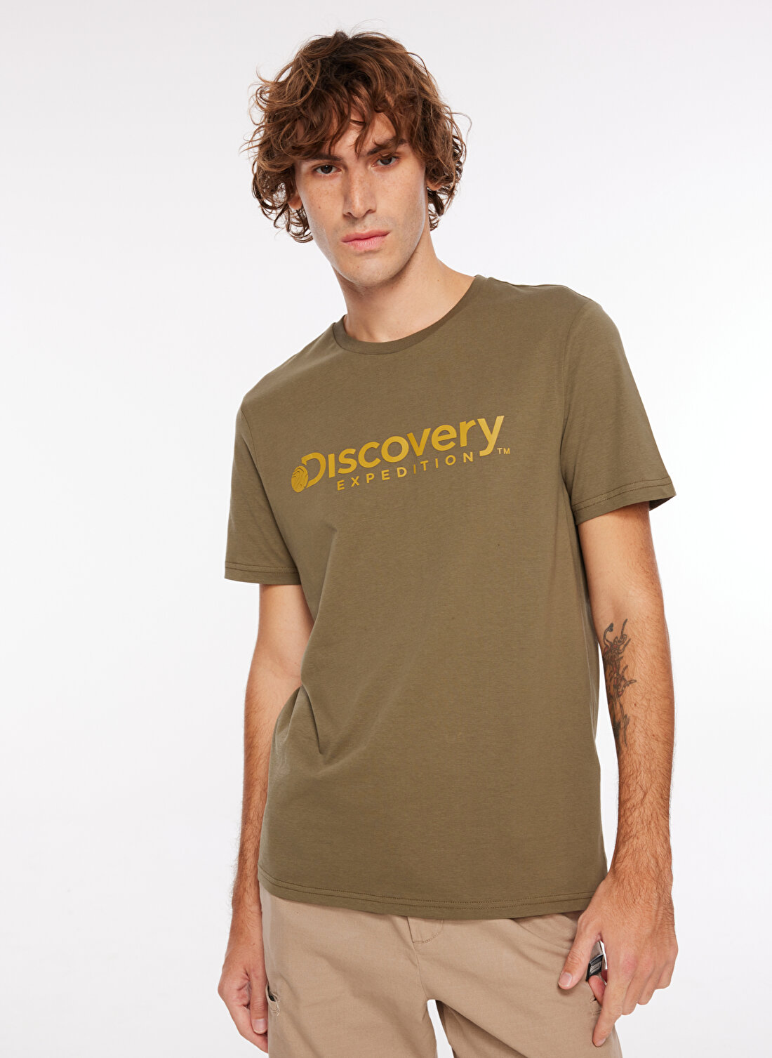 Discovery Expedition Haki Erkek Bisiklet Yaka Baskılı T-Shirt D3WM-TST6  