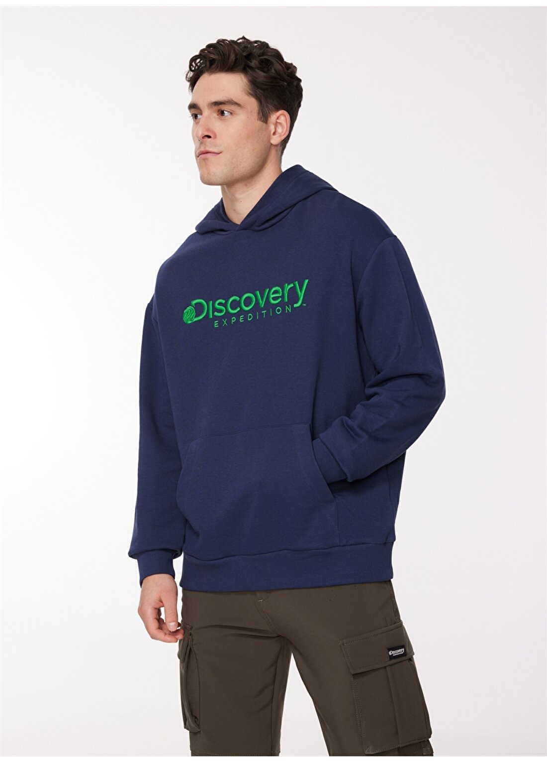 Discovery Expedition Lacivert Erkek Kapüşonlu Nakışlı Sweatshirt D3WM-SWT28