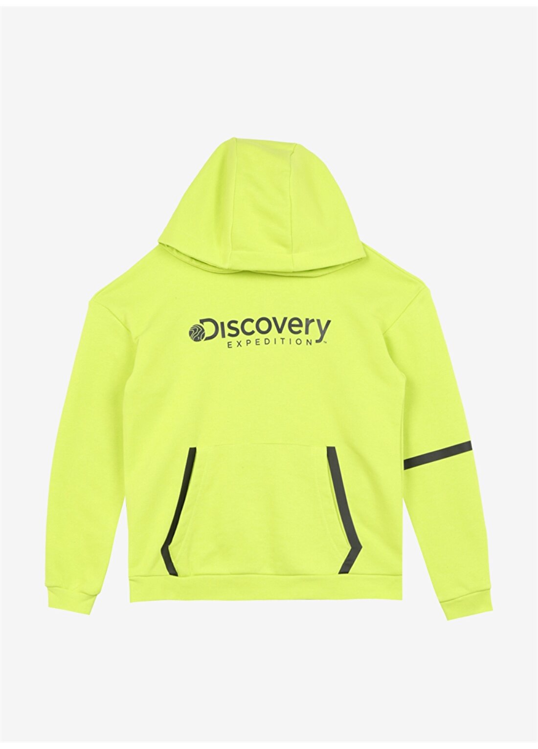 Discovery Expedition Neon Sarı Erkek Çocuk Kapüşonlu Oversize Baskılı Sweatshirt D3WB-SWT39