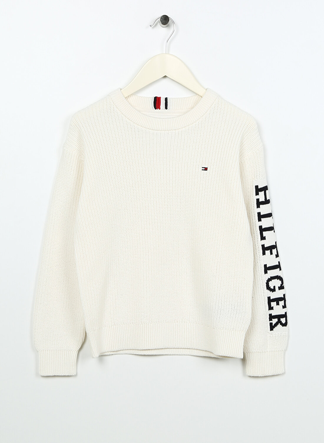 Tommy Hilfiger Beyaz Erkek Çocuk Bisiklet Yaka Uzun Kollu Sweatshirt KB0KB08364    