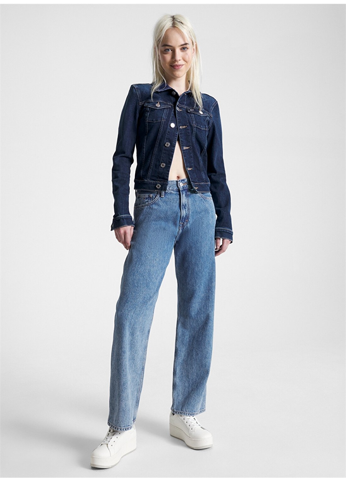 Tommy Jeans Normal Bel Geniş Paça Normal Lacivert Kadın Denim Pantolon DW0DW159961