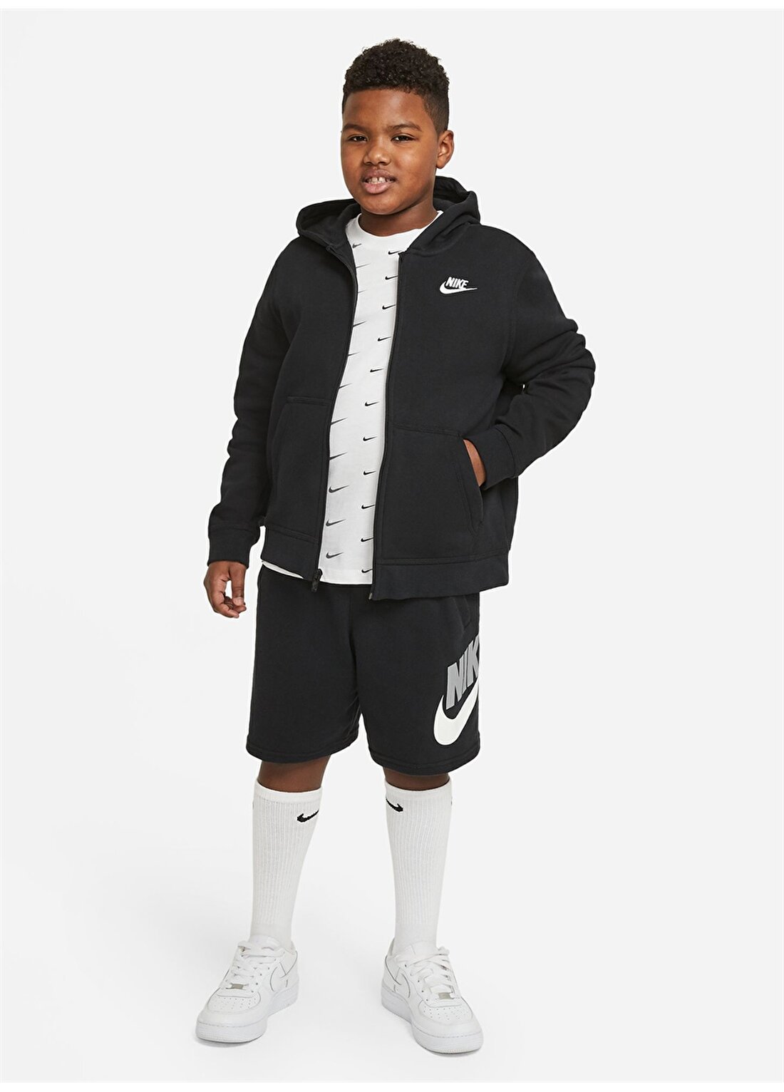 Nike Lastikli Bel Normal Siyah Erkek Çocuk Şort CK0509-010 B NSW CLUB + HBR SHORT F