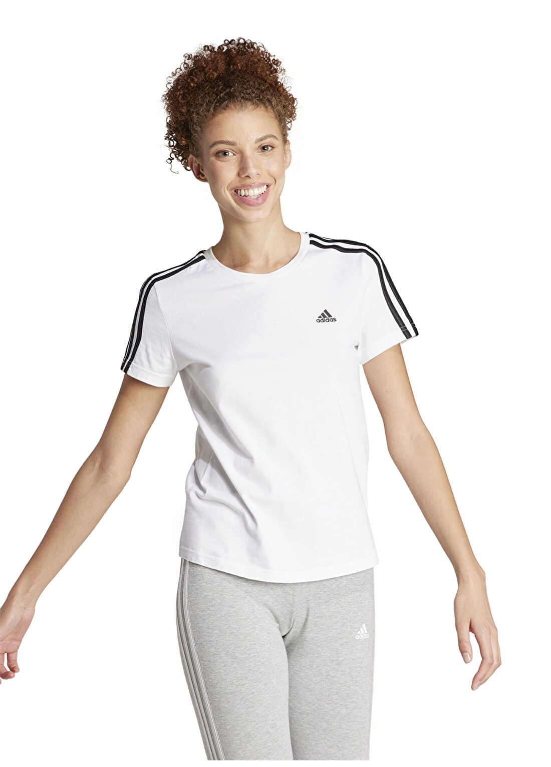 Adidas Beyaz Kadın Yuvarlak Yaka T-Shirt GL0783-W 3S T WHI