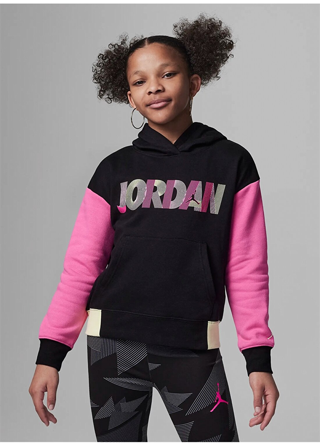 Nike Çocuk Siyah Kapüşonlu Baskılı Sweatshirt 45C595-023 JDG GIRLS FUNDAMENTIAL P