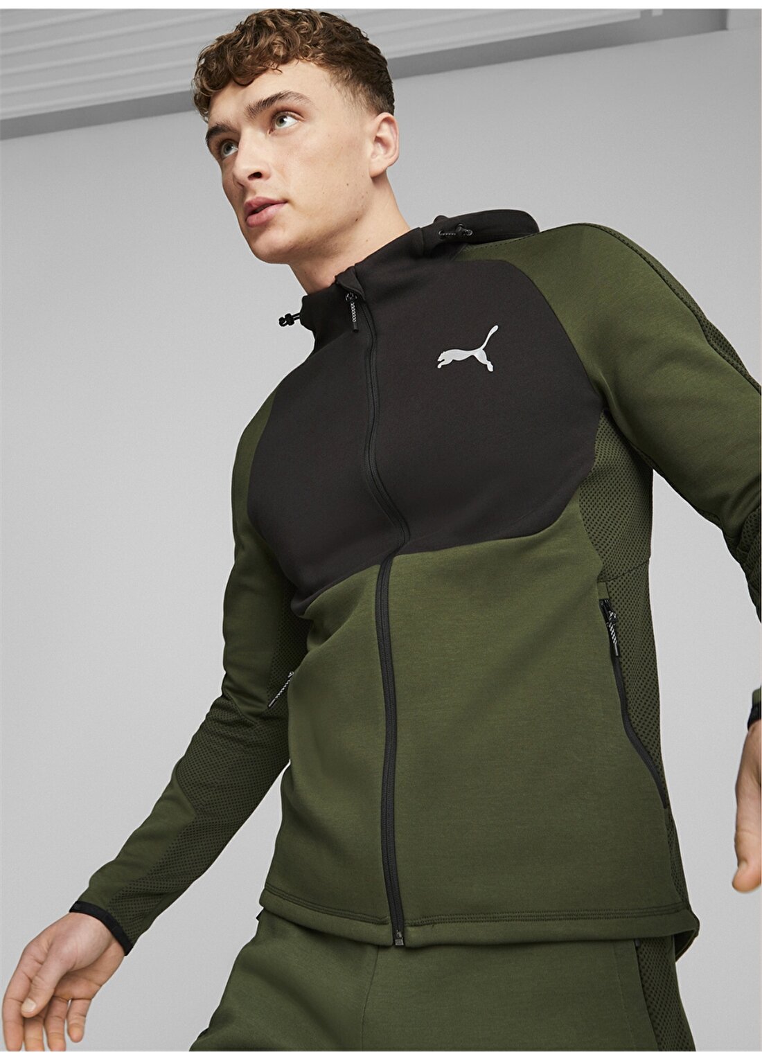 Puma Yeşil Erkek Yuvarlak Yaka Regular Fit Sweatshirt EVOSTRIPE Full-Zip Hoodie