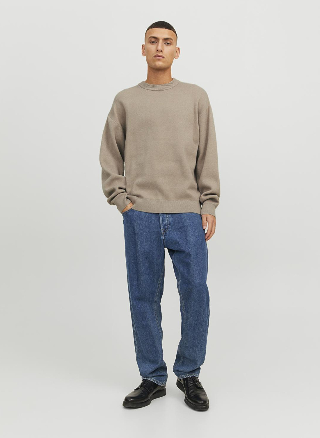 Jack & Jones Bisiklet Yaka Standart Krem Erkek Kazak 12242512_JORRAY KNIT CREW NECK