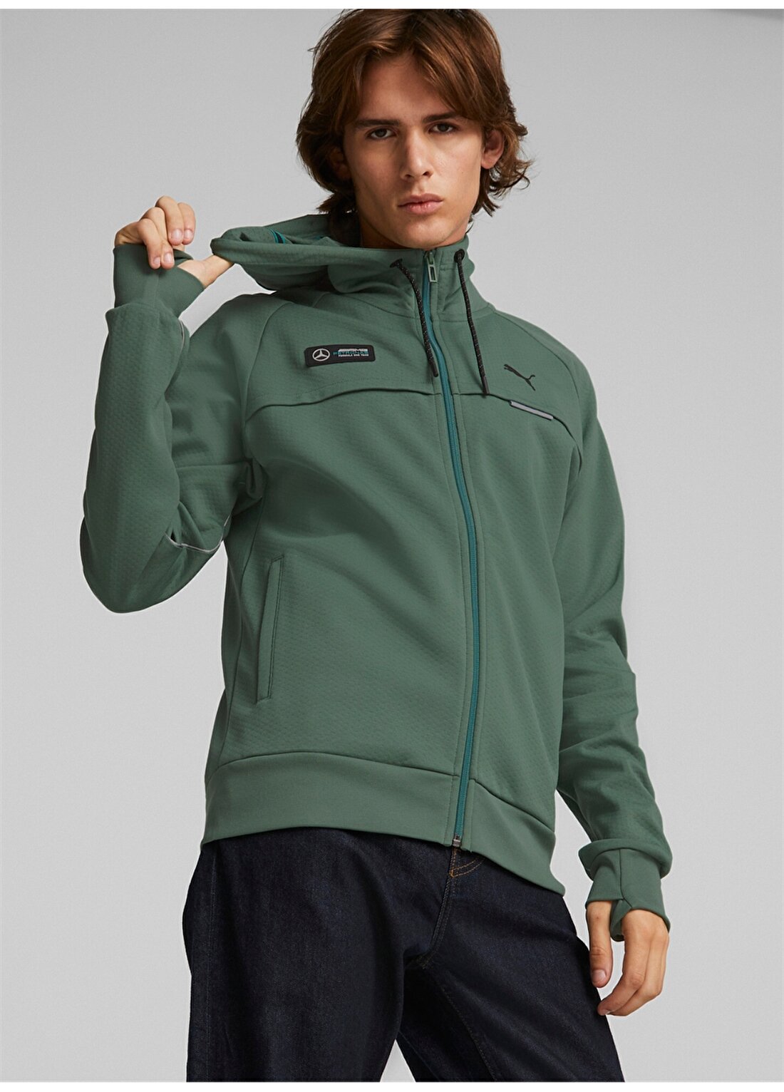 Puma Yeşil Erkek Dik Yaka Zip Ceket 53490604-MAPF1 Hooded Sweat Jacket
