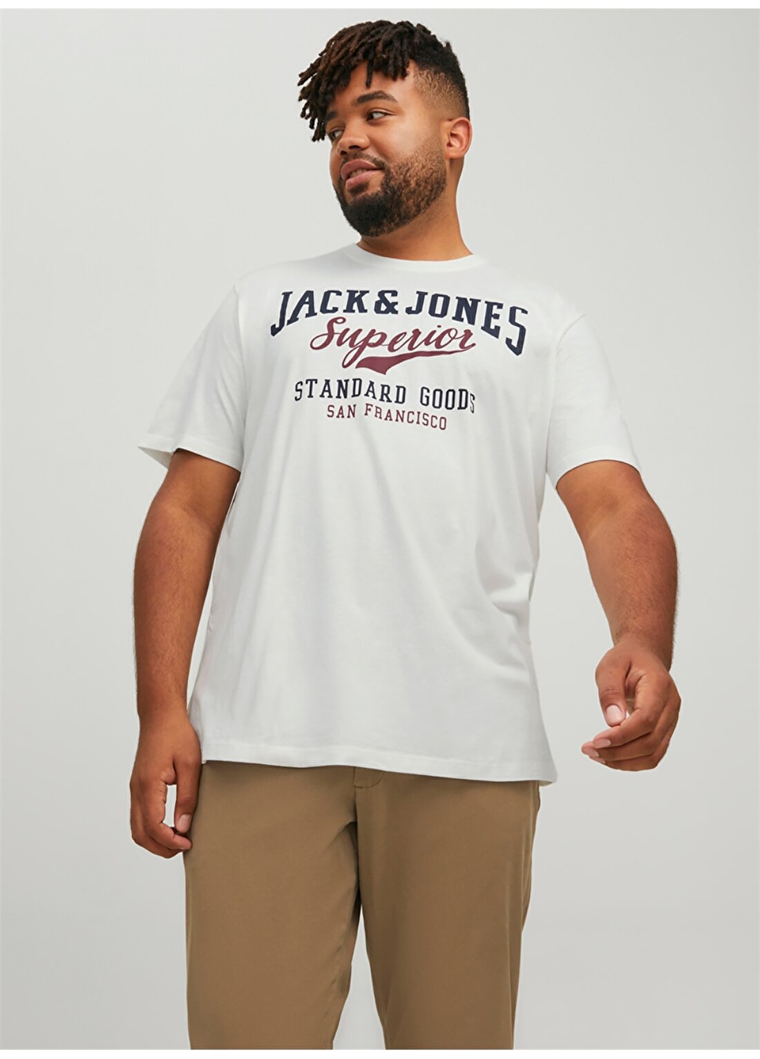 Jack & Jones O Yaka Baskılı Kırık Beyaz Erkek T-Shirt JJELOGO TEE SS O-N 2COL 22/23 NOOS