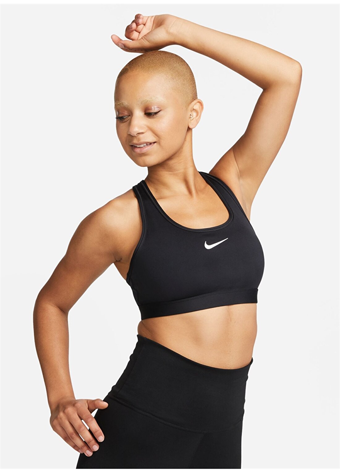 Nike Siyah - Gri - Gümüş Kadın Yuvarlak Yaka Regular Fit Sporcu Sütyeni DX6821-010 W NK SWSH MED SPT BRA