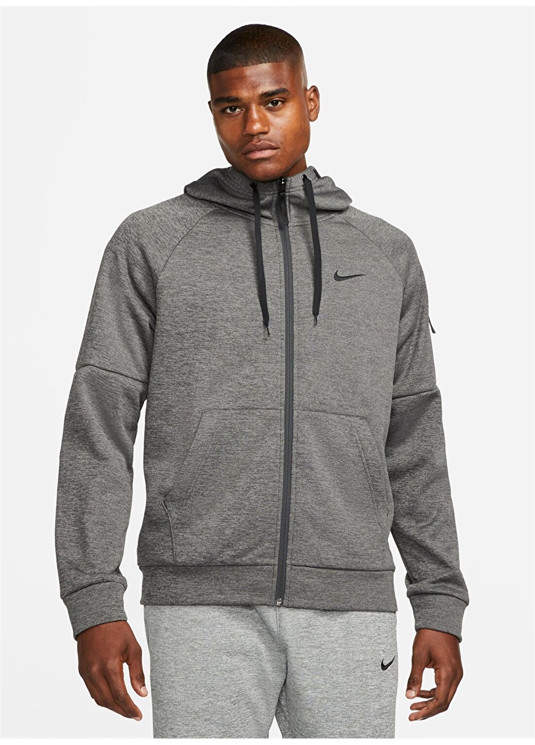 Nike Siyah - Gri - Gümüş Erkek Yuvarlak Yaka Regular Fit Sweatshirt DQ4830-071 M NK TF HD FZ