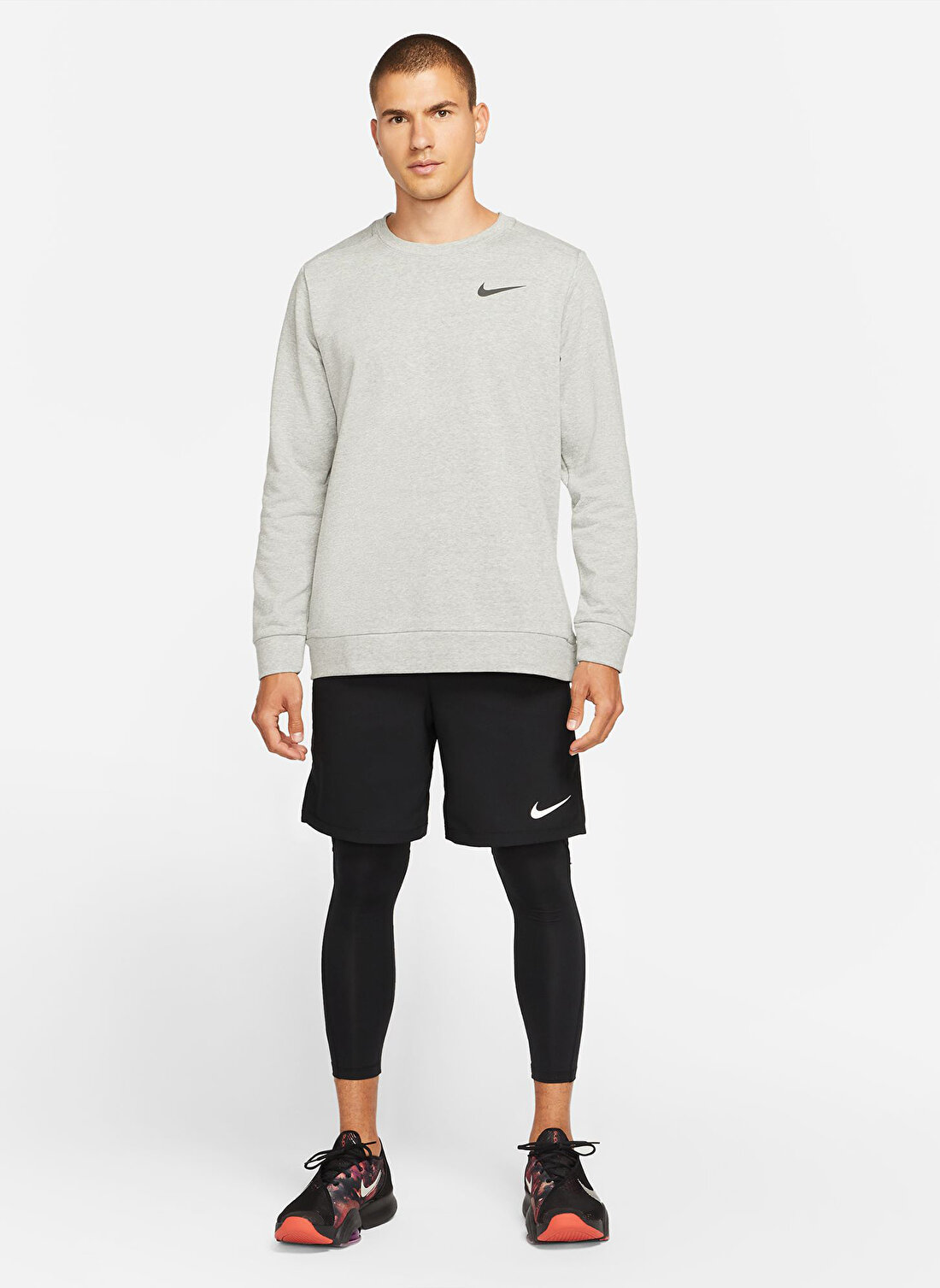 Nike Siyah - Gri - Gümüş Erkek Yuvarlak Yaka Uzun Kollu T-Shirt CZ7395-063 M NK DF LS CRW