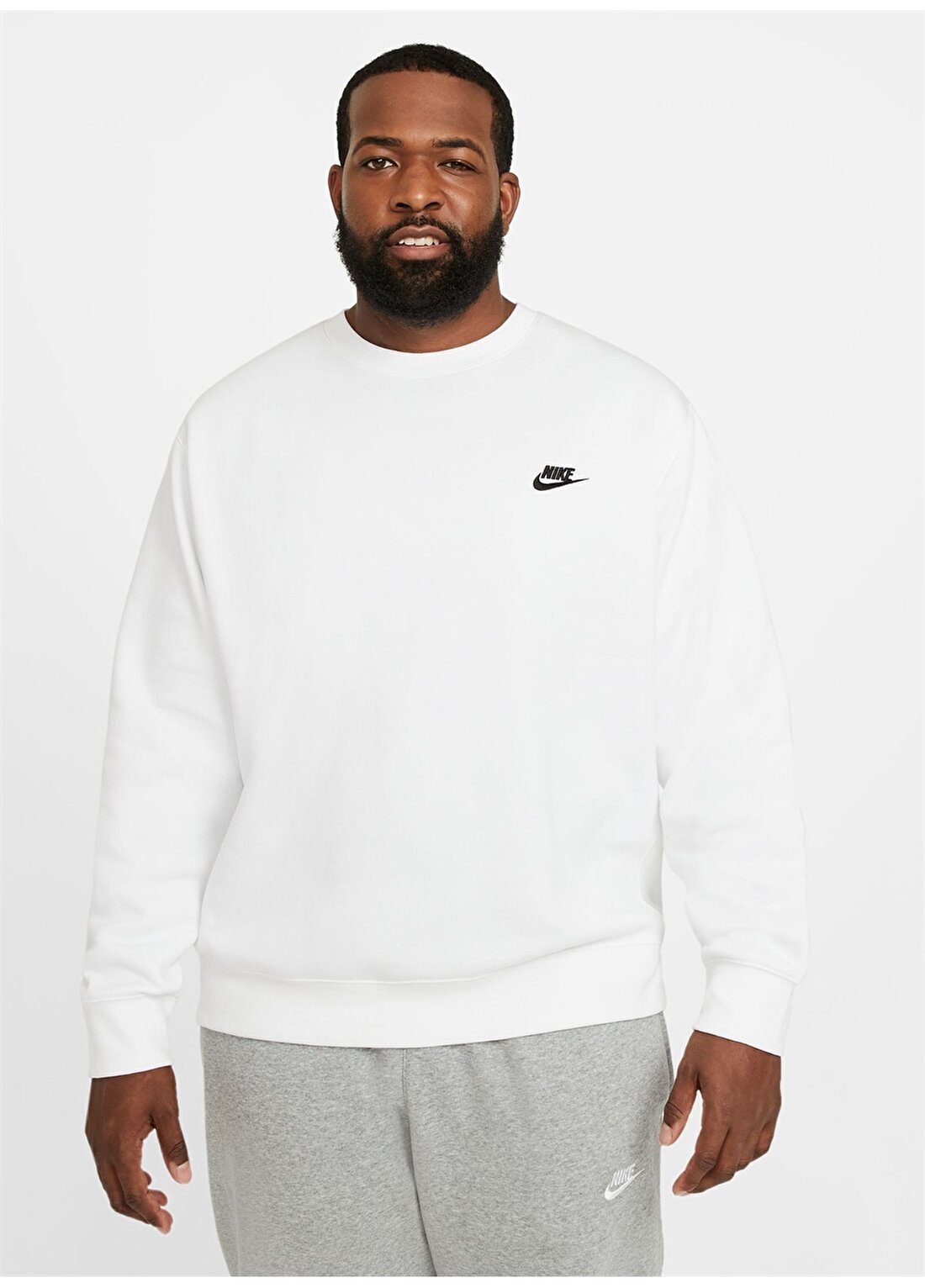 Nike Beyaz Erkek Yuvarlak Yaka Regular Fit Uzun Kollu T-Shirt BV2662-100 M NSW CLUB CRW BB