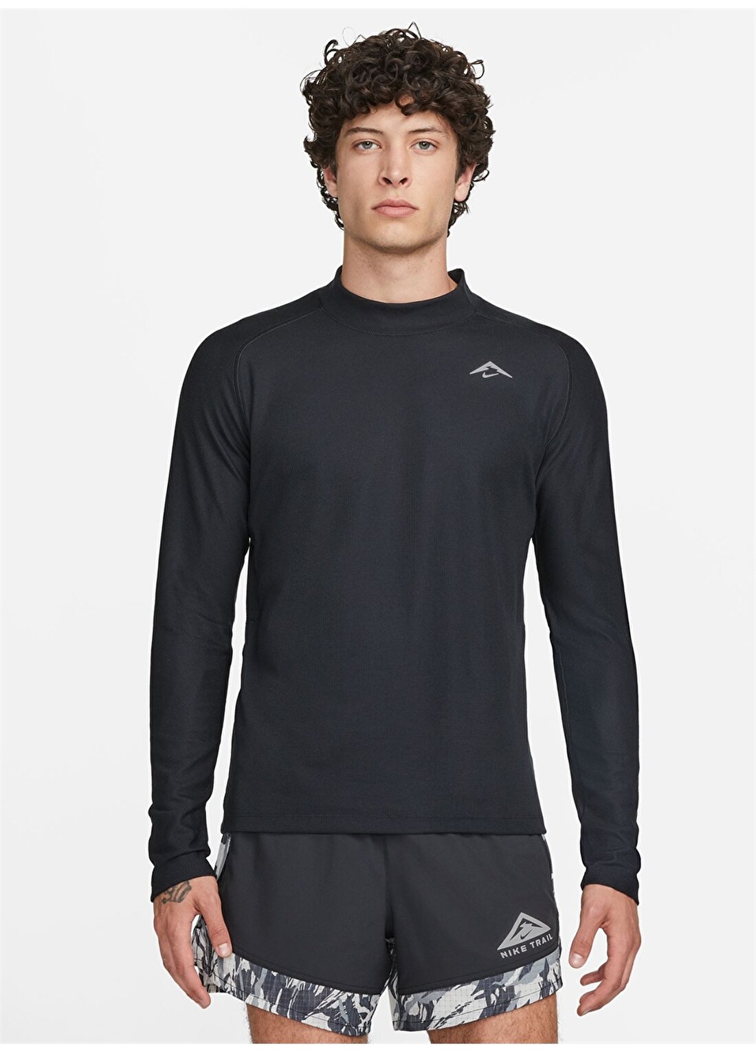 Nike Siyah - Gri - Gümüş Erkek Yuvarlak Yaka Regular Fit Uzun Kollu T-Shirt FB8597-010 M NK DF TRAIL LS TOP