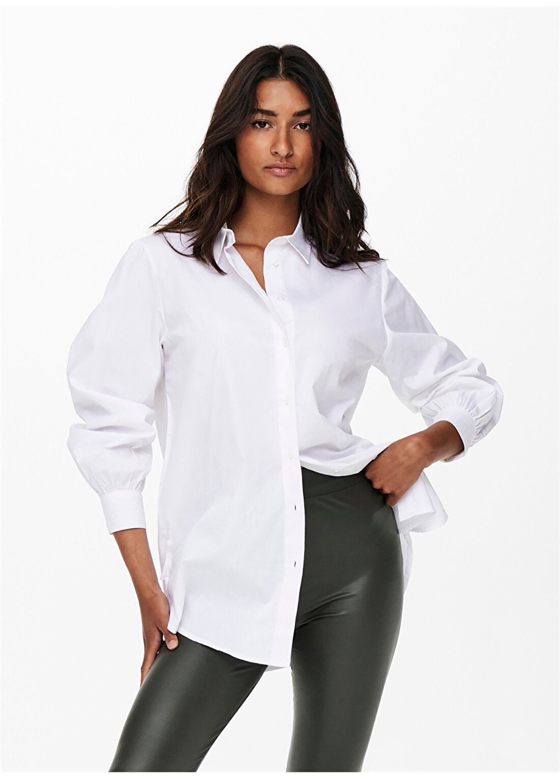 Only Normal Gömlek Yaka Düz Beyaz Kadın Gömlek ONLNORA NEW L/S SHIRT WVN NOOS