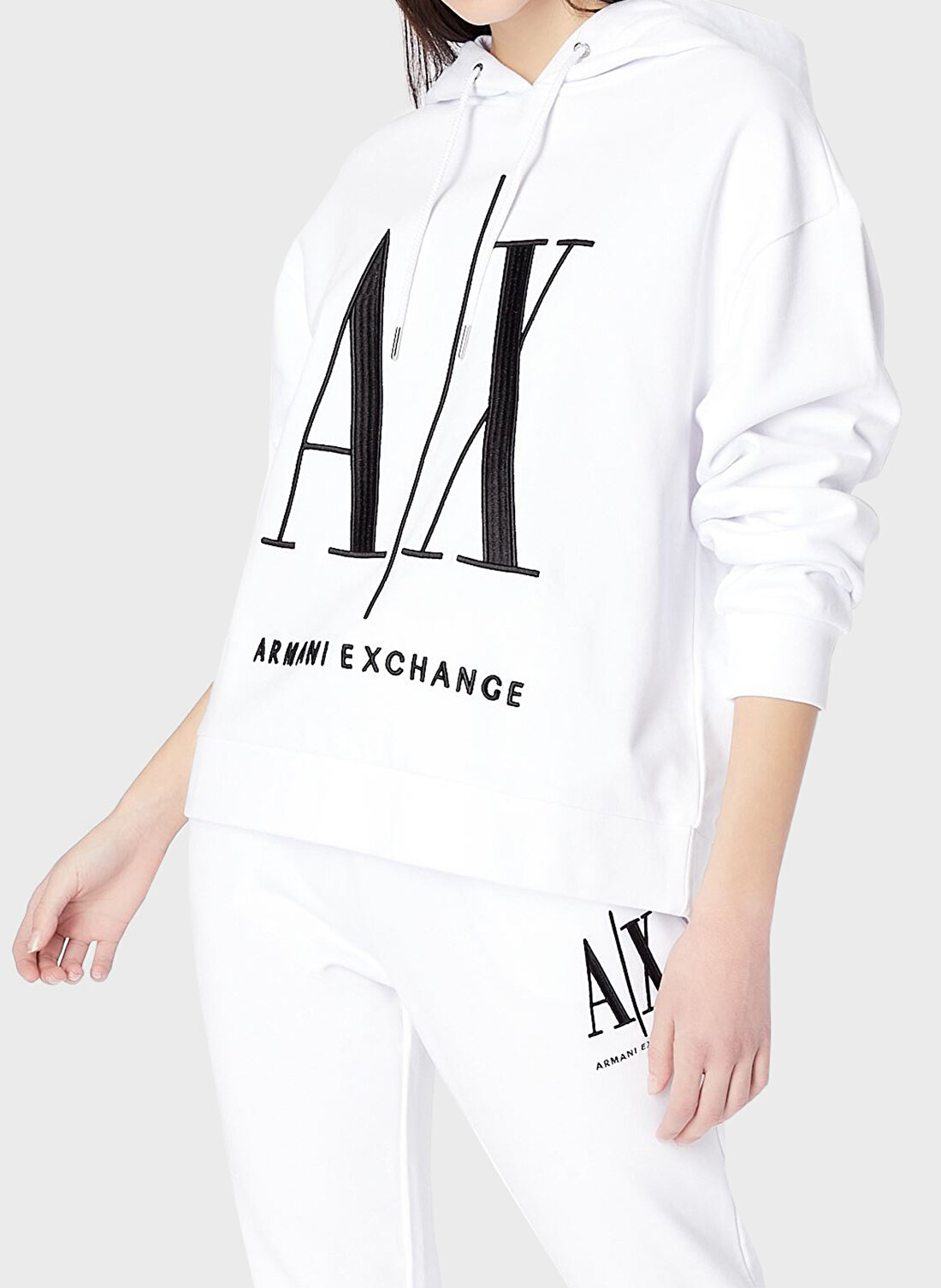 Armani Exchange Kapüşon Yaka Baskılı Beyaz Kadın Sweatshırt 8NYM52