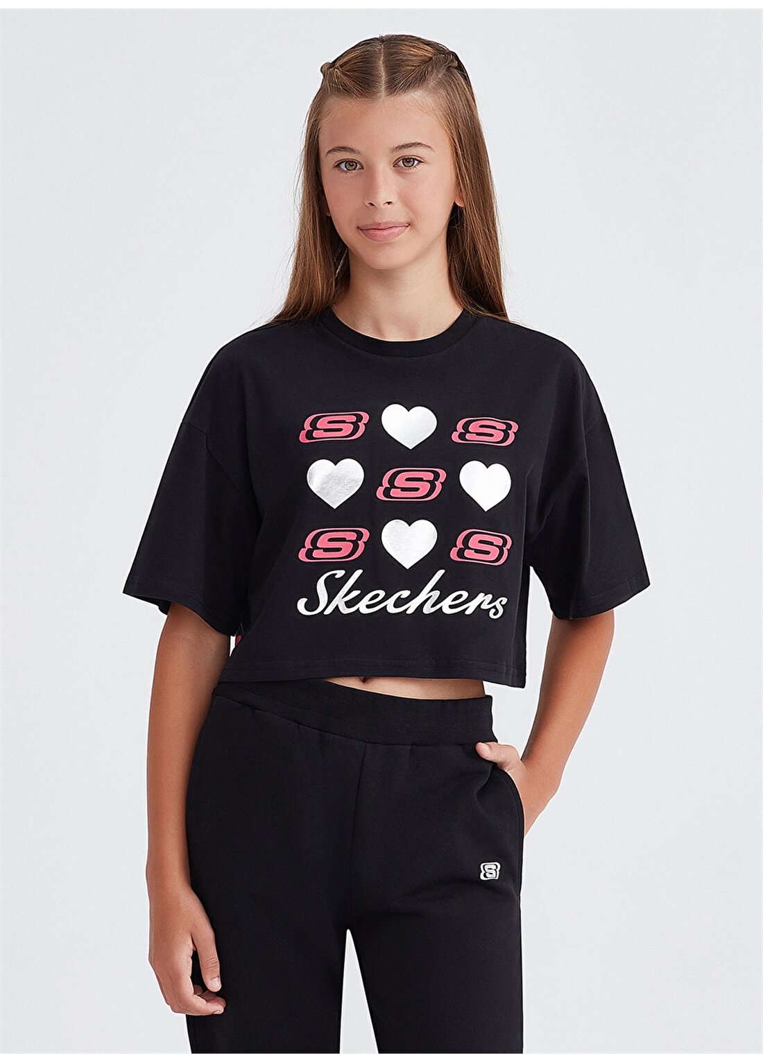 Skechers Siyah Kız Çocuk Yuvarlak Yaka Kısa Kollu T-Shirt SK232004-001