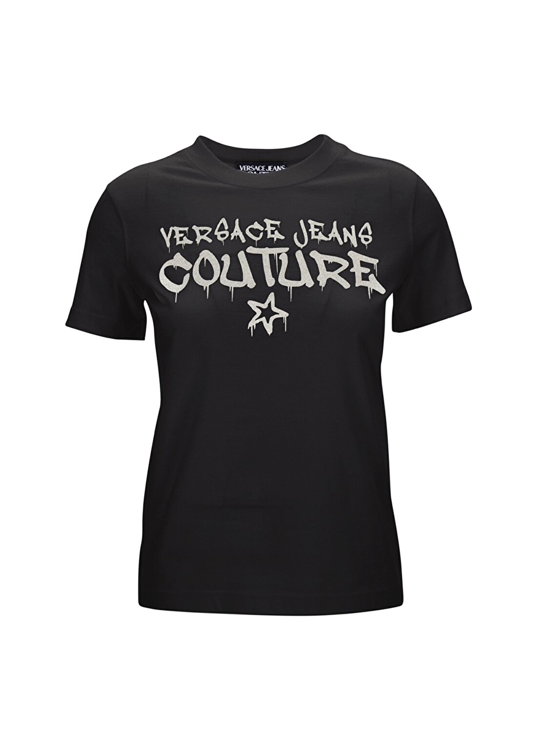 Versace Jeans Couture Bisiklet Yaka Baskılı Siyah Kadın T-Shirt 75HAHT16