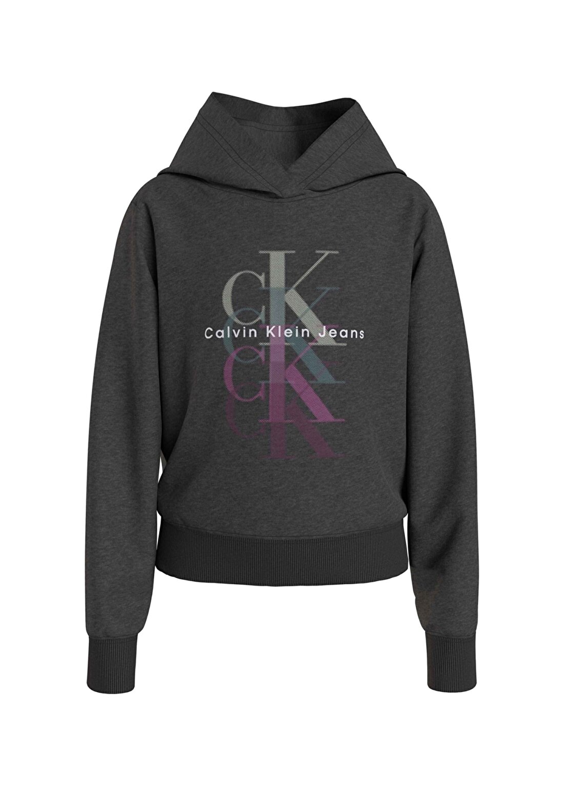 Calvin Klein Siyah Kız Çocuk Kapüşonlu Uzun Kollu Baskılı Sweatshirt IG0IG02211BEH