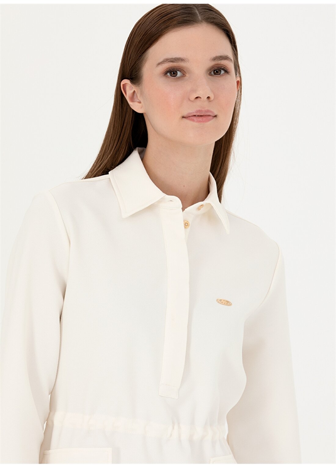U.S. Polo Assn. Gömlek Yaka Yumuşak Dokulu Taş Diz Üstü Kadın Elbise ALOTAR