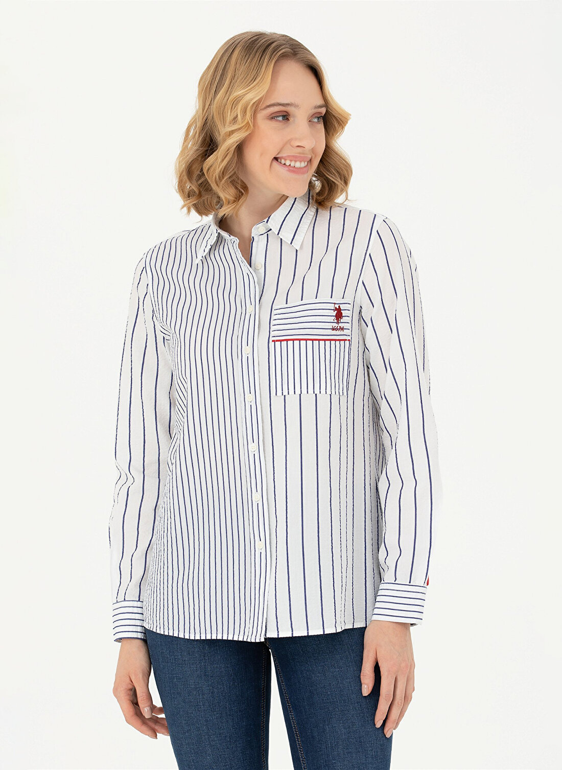 U.S. Polo Assn. Regular Fit Gömlek Yaka Beyaz Kadın Gömlek CINA